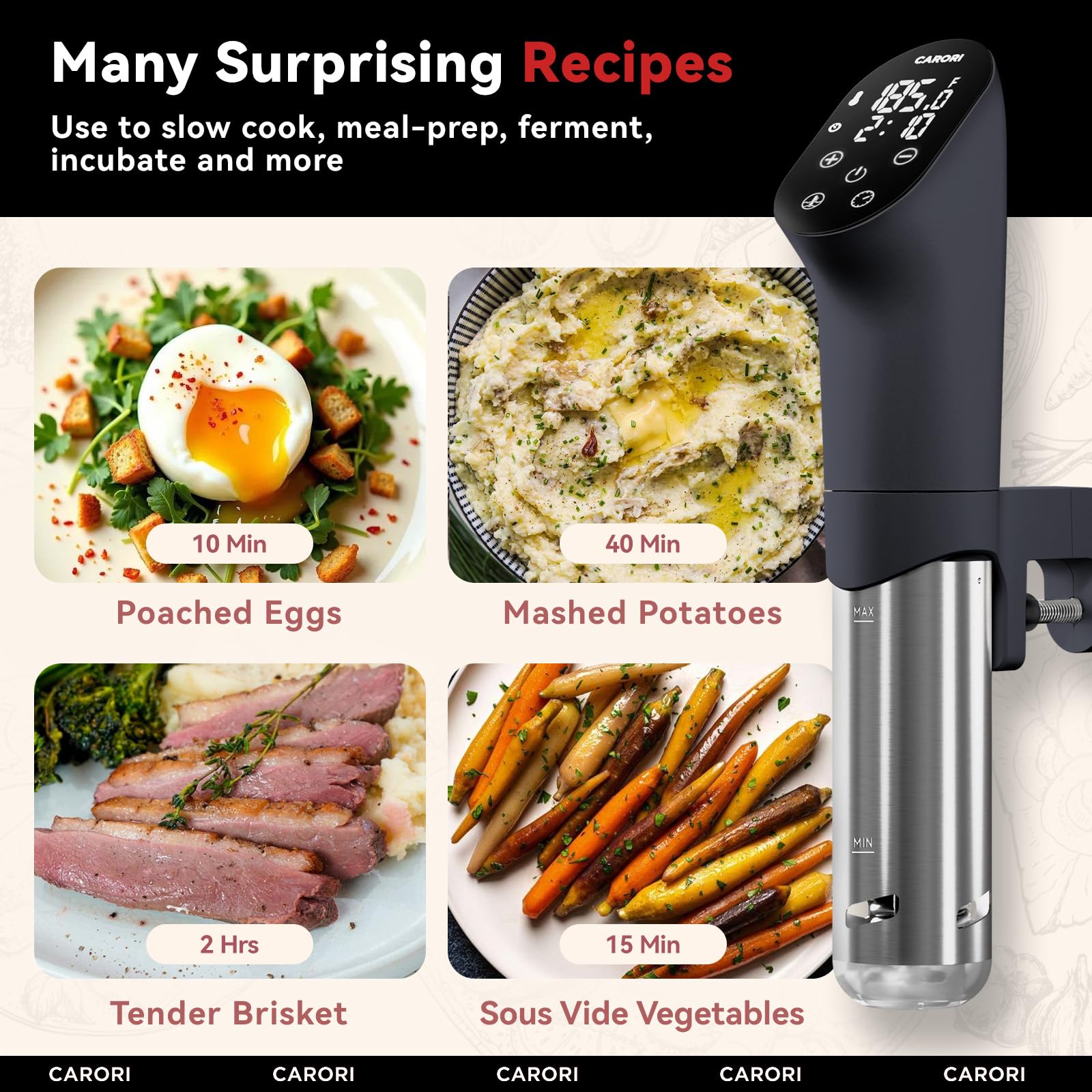 1100W Sous Vide Precision Cooker - Ultra Quiet Immersion Circulator with 20-Piece Vacuum Seal Bags Kit (3 Sizes, Reusable) & Digital Temperature Control - Perfect for Steak, Chicken, Fish & Meal Prep - Includes Free Sous Vide Recipes