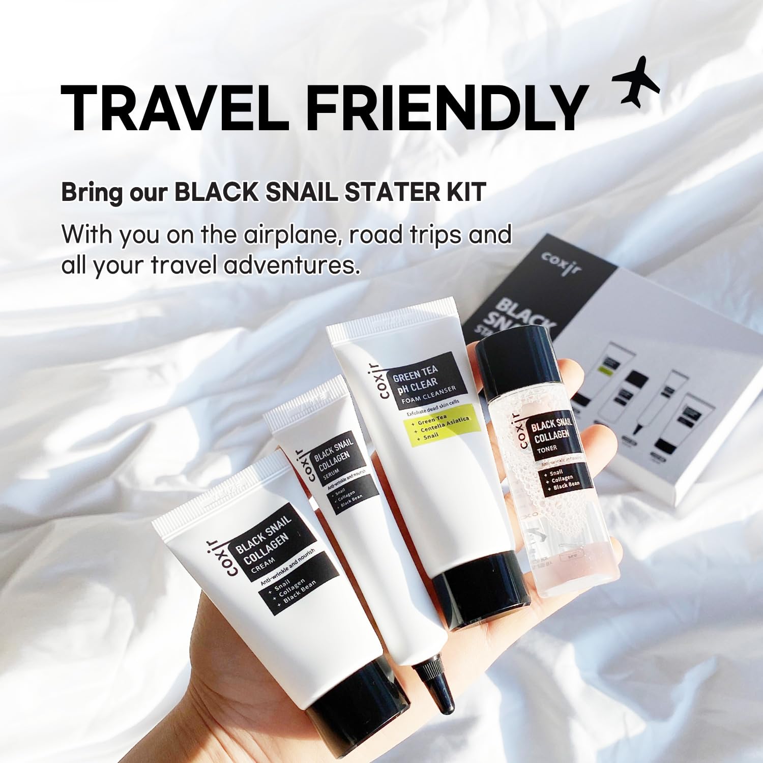 Black Snail Collagen Kit with Eye Cream - Snail Mucin & Black Rice for Firming & Moisturizing - Korean Skincare for Dry Skin