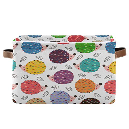 Colorful Hedgehogs Canvas Storage Bin with Handles - Rectangular Fabric Basket for Organizing Toys, Laundry & Home Decor | Perfect for Nursery, Closet & Gift Giving