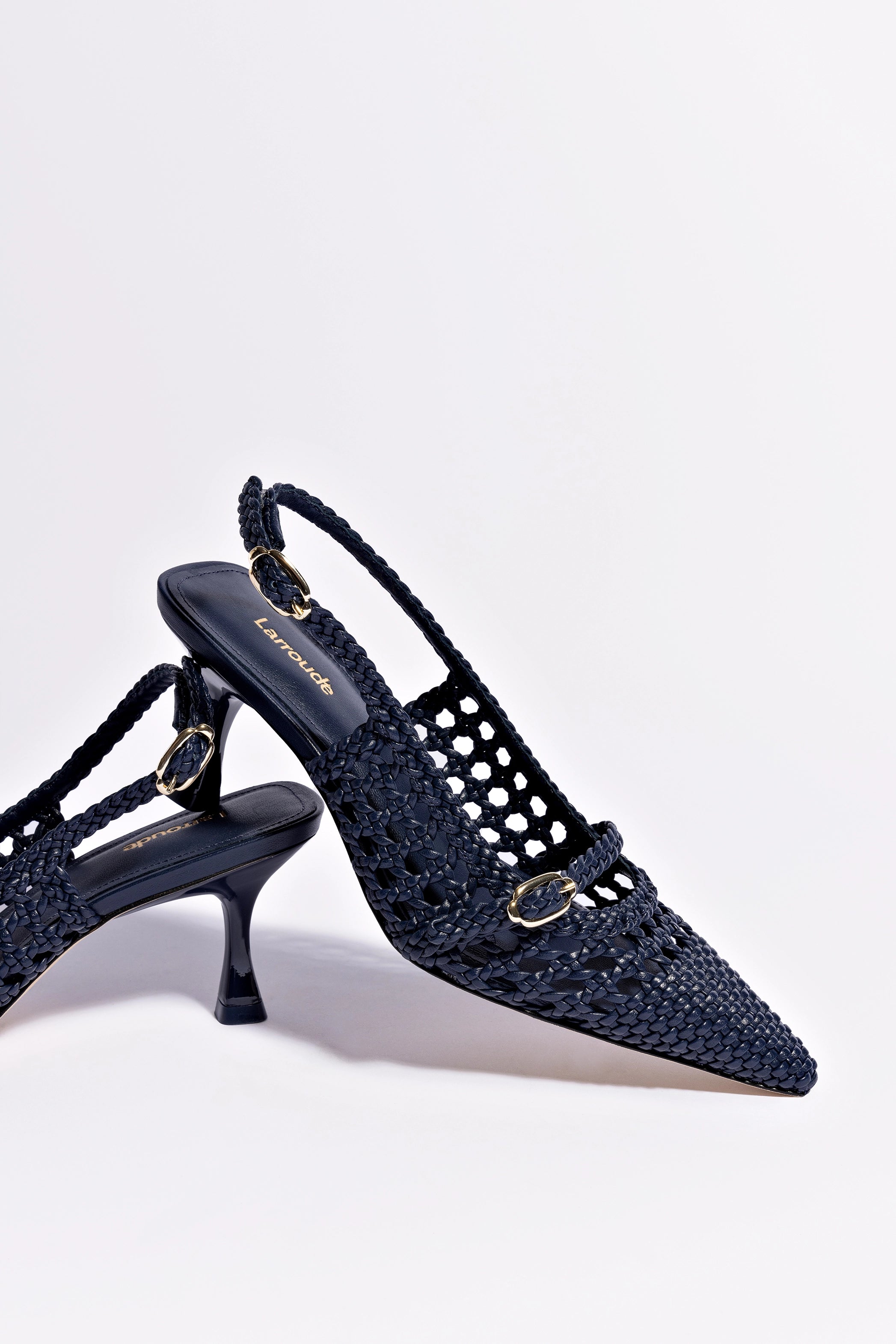 Ines Macrame Pump Shoes for Women - Navy Blue Leather Dress Shoes | Comfortable & Stylish for Work, Parties & Weddings