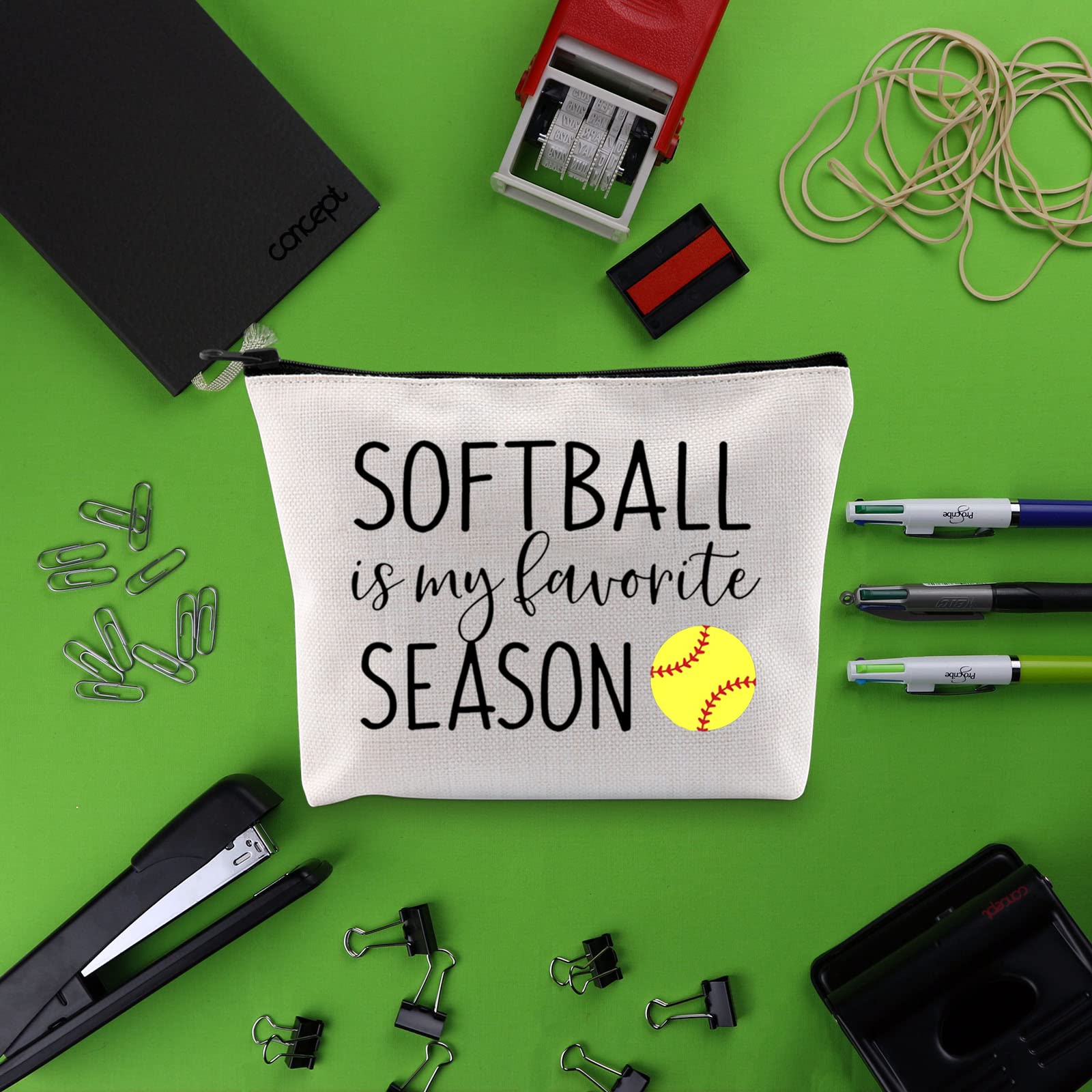 BLUPARK Softball Gift for Women & Girls - Softball Player Zipper Pouch Makeup Bag | Perfect for Softball Lovers, Team Gifts & Game Day Essentials (Softball is My Favorite Season)
