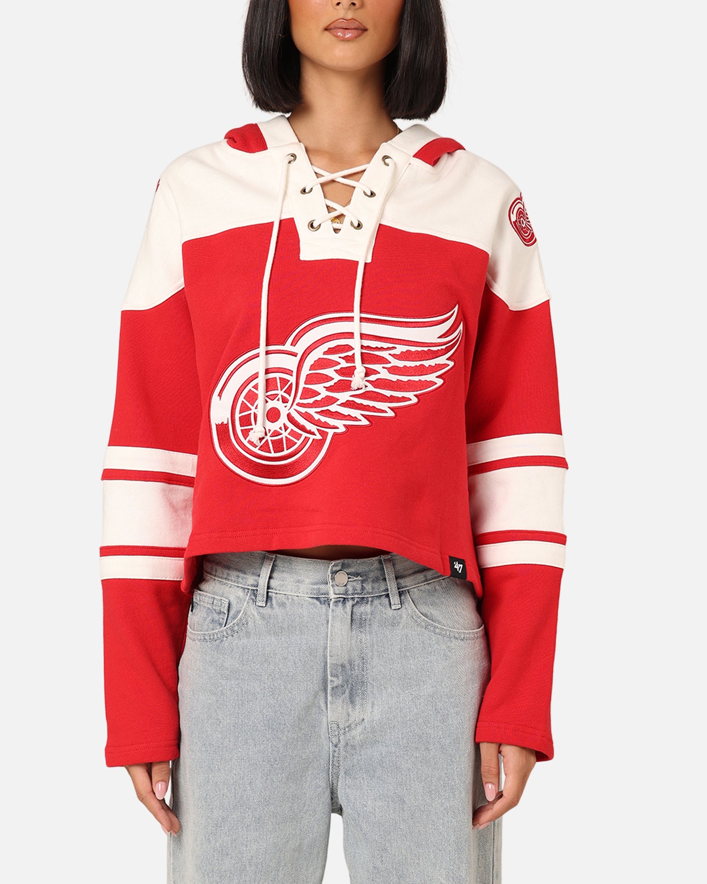 47 Brand Women's Detroit Red Wings Cropped Lace-Up Hoodie - Red | NHL Fan Apparel for Women | Perfect for Game Day & Casual Wear