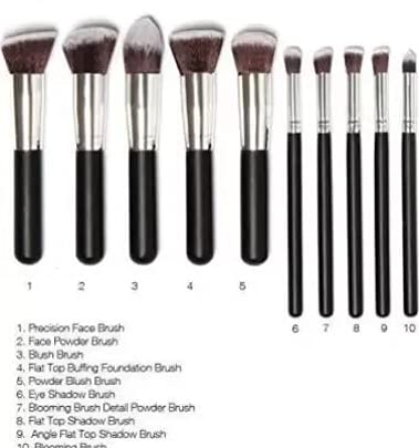 10 Pieces Professional Cosmetic Brush Applicator Set - Soft Bristle Makeup Brushes for Foundation, Eyeshadow, Blending - Perfect for Salon, Travel & Home Makeup Kit