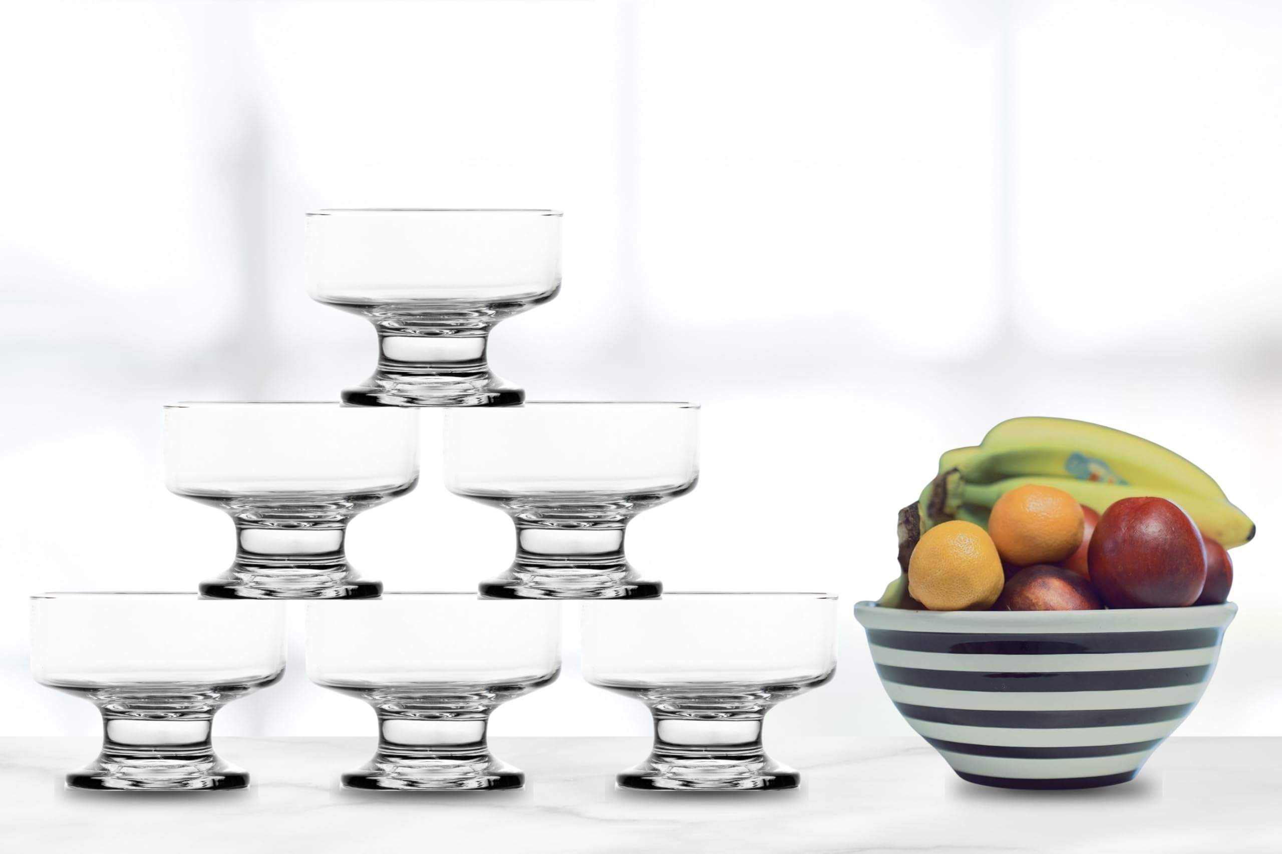 Premium 7oz Ice Cream Glass Bowls Set of 6 - Elegant Dessert Bowls for Ice Cream, Sundae, Fruit, Snacks & Party Serving - Durable Dinnerware for Home, Restaurants & Special Occasions