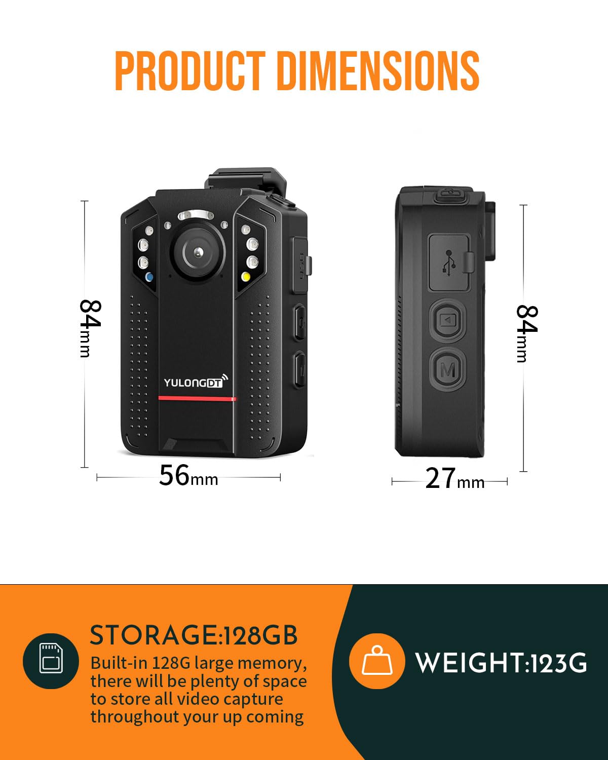2K Quad HD Body Camera with Audio & Video Recording, 128GB Storage, Night Vision, Loop Recording, IP67 Waterproof, 3300mAh Battery - Ideal for Police, Law Enforcement, Security Guards & Personal Safety Use