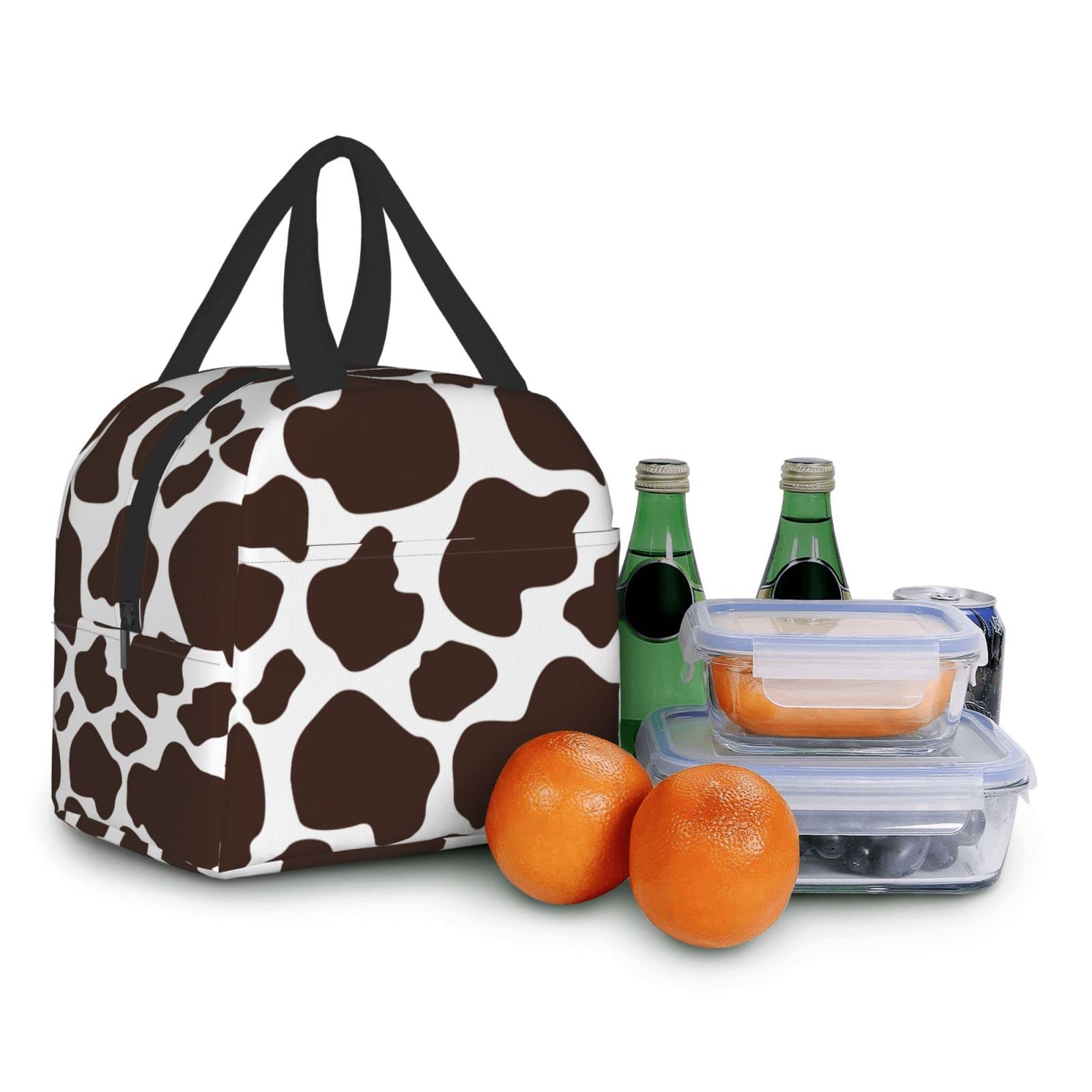 Insulated Cow Print Brown Lunch Bag - Reusable & Portable Meal Container for Men & Women - Perfect for Work, Travel, Picnic & Outdoor Activities