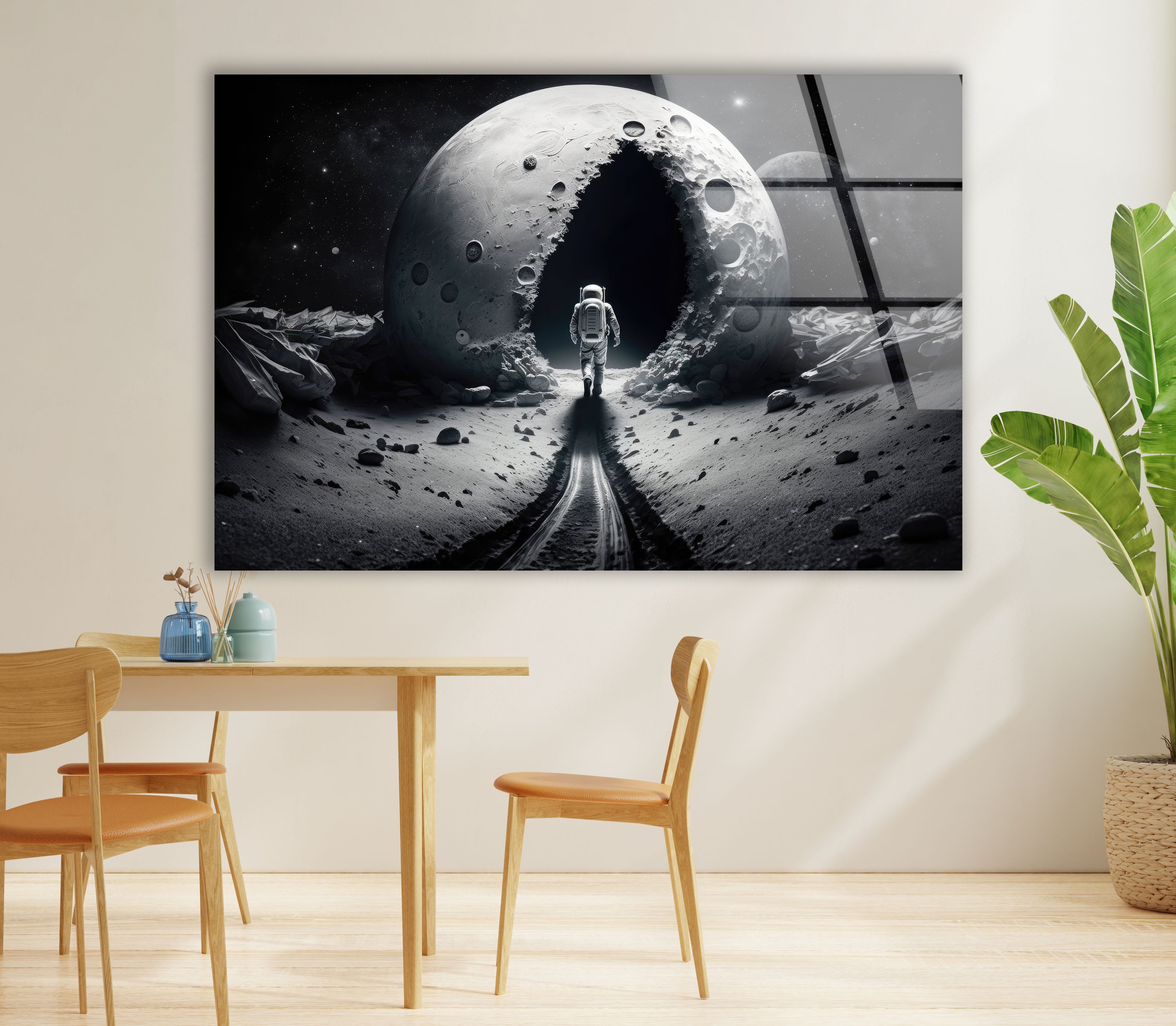 Astronaut Moonwalk Wall Art - Surreal Space Galaxy Glass Print for Home & Office Decor | Unique Sci-Fi Poster for Living Room, Bedroom, or Gift