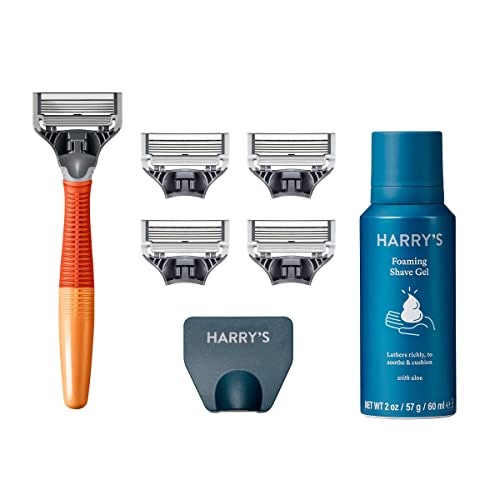 Harry's Razors for Men - Premium 5-Blade Razor Set with 5 Refills, Travel Cover & 2oz Shave Gel (Ember Scent) - Perfect for Home Shaving, Travel & Gifts