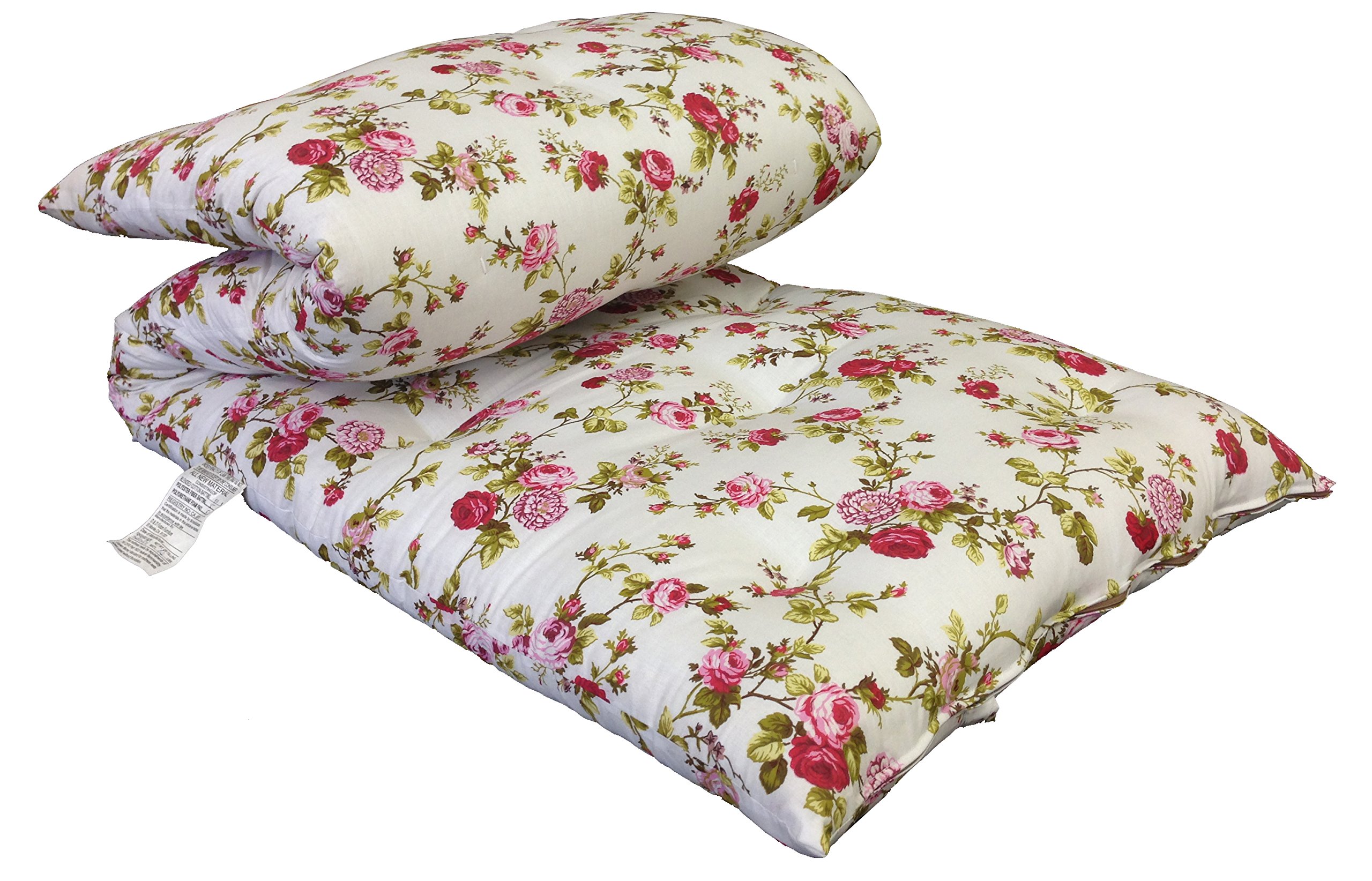 Premium Full-Size Rose White Traditional Japanese Floor Futon Mattress - Foldable Cushion Mat for Yoga, Meditation & Guest Bedding (54