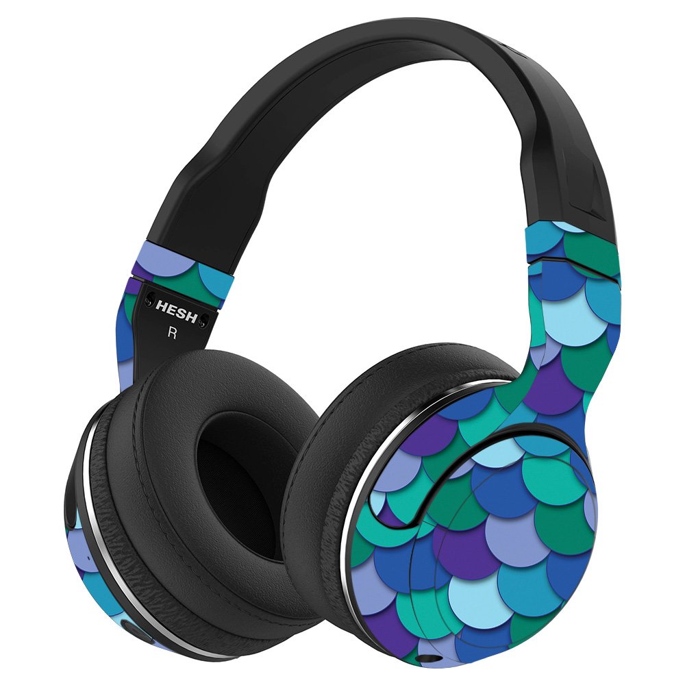 MightySkins Protective Vinyl Wrap Cover for Skullcandy Hesh 2 Wireless Headphones - Blue Scales Design | Durable, Customizable & Easy to Apply | Made in USA | Perfect for Travel, Workouts & Daily Use
