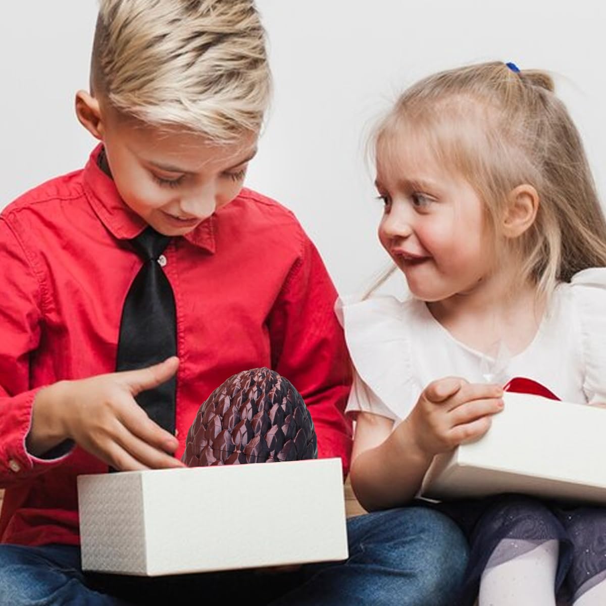 3D Printed Dragon Egg with Dragon Inside - Unique Easter Gift for Kids & Collectors (Black & Red) - Perfect for Fantasy Decor, Easter Basket Stuffers & D&D Enthusiasts