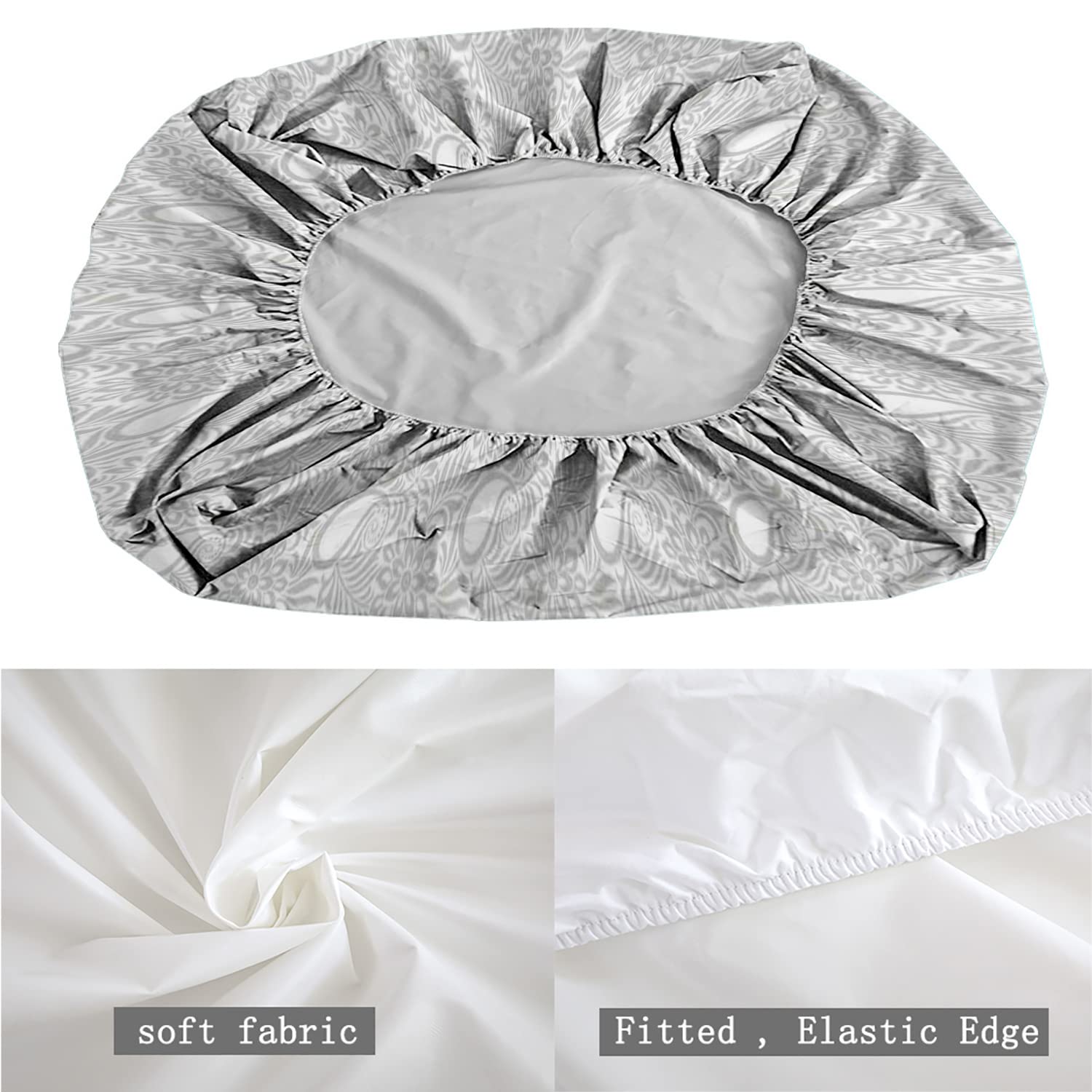 Paisley King Fitted Sheet & Pillow Sham Set - Abstract Floral Leaf Pattern 3-Piece Bedding Decor, Deep Pocket Sheets (White) | Perfect for Master Bedroom, Guest Room & Bohemian Home Decor