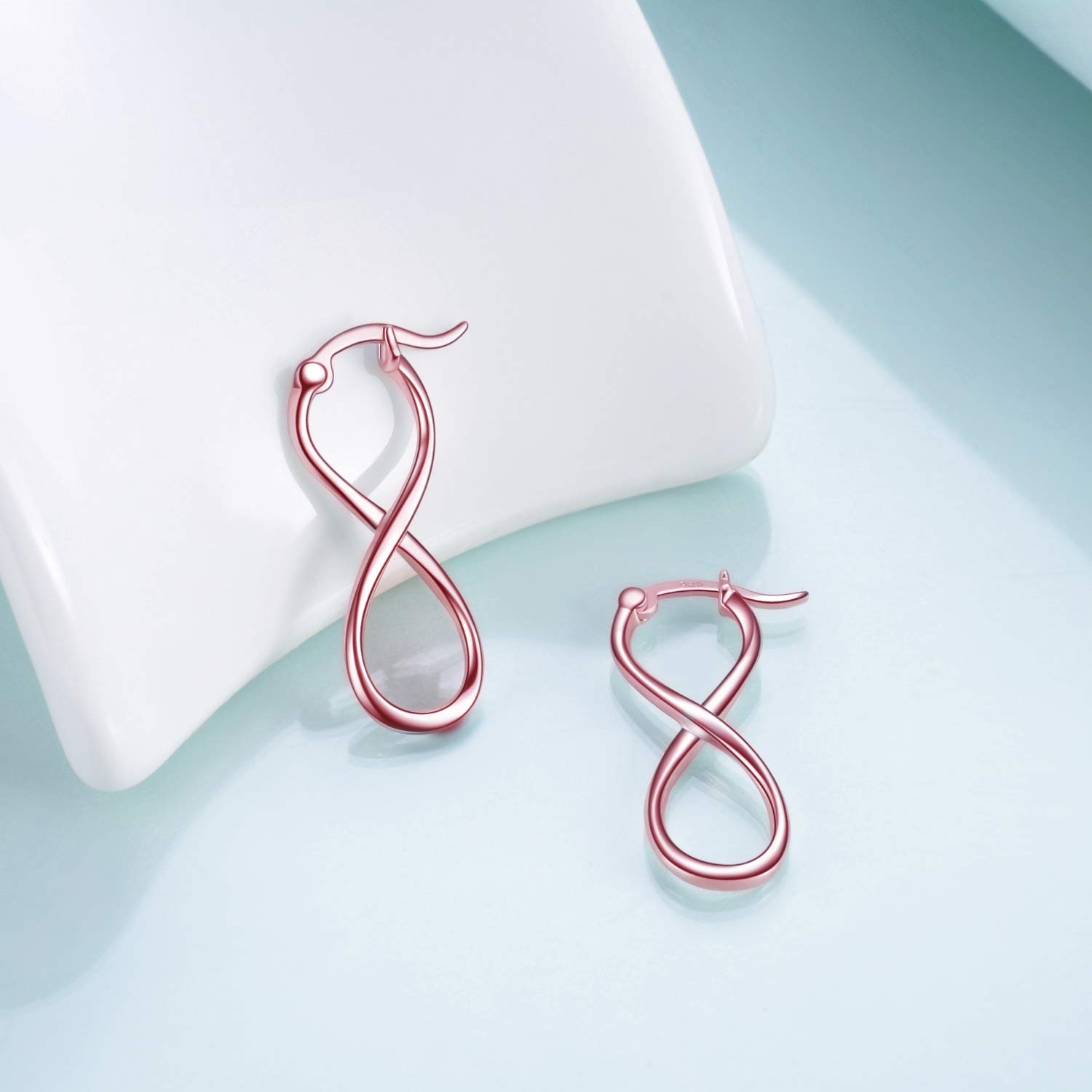 Rose Gold Plated Infinity Hoop Earrings for Women - Sterling Silver Figure 8 Twisted Jewelry - Perfect for Weddings, Date Nights & Special Occasions