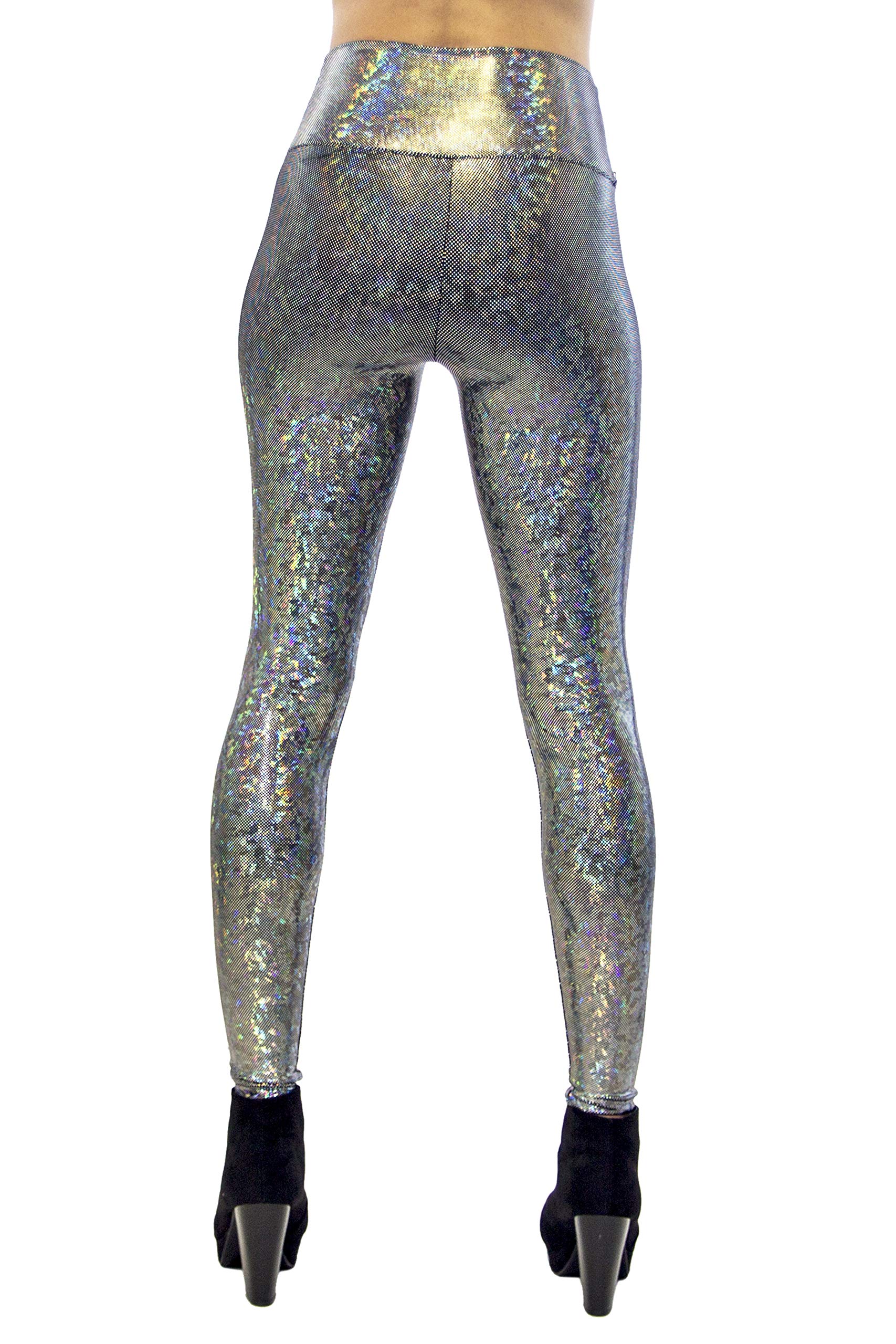 Women's Holographic Leggings - Iridescent Disco Yoga Pants with High Waist & Stretchy Fabric | Trendy Festival Outfit for Raves, Concerts & Dance Parties | Made in USA
