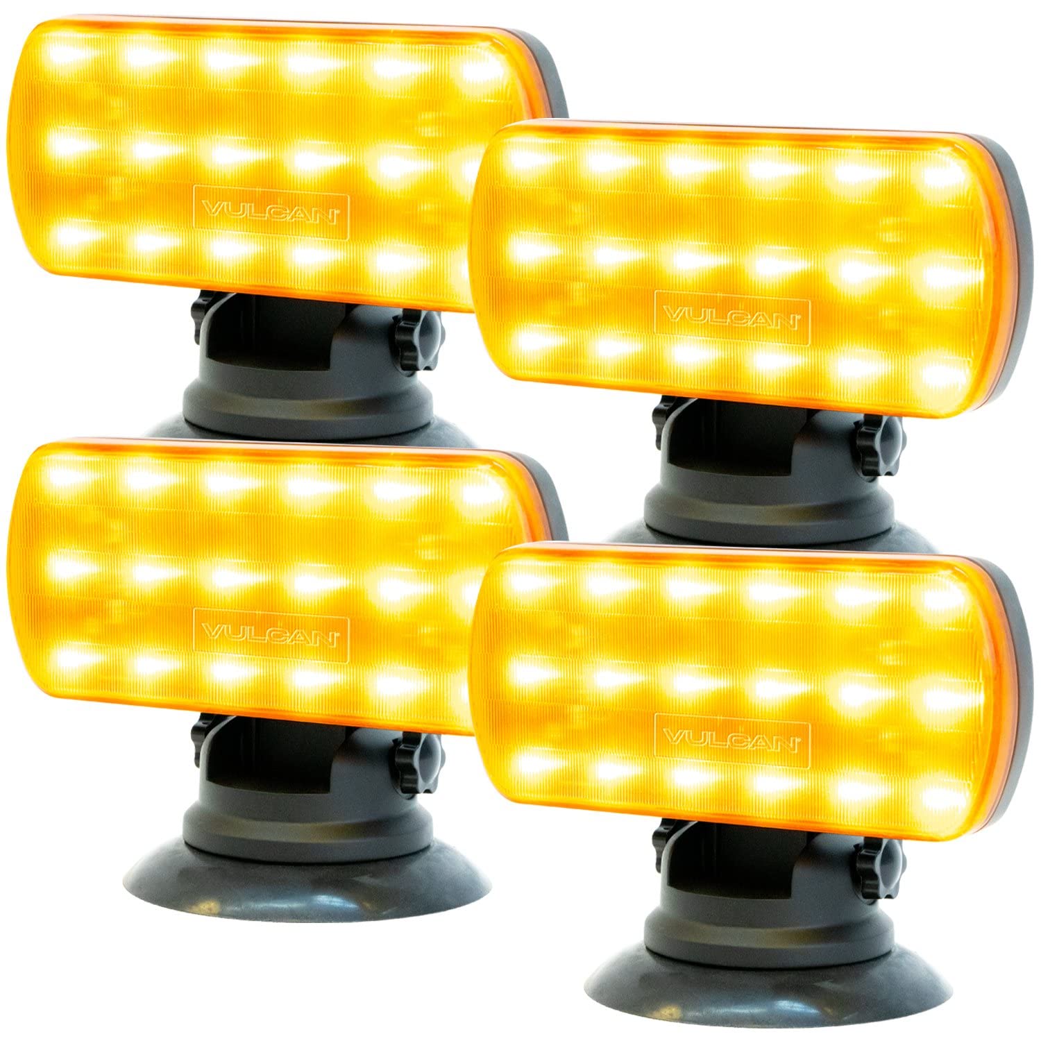 VULCAN High Intensity Magnetic LED Flasher - Amber Emergency Warning Light - 4 Pack with Adjustable Magnetic Base - Powered by 4 AA Batteries - Perfect for Roadside Emergencies, Construction Zones & Vehicle Safety