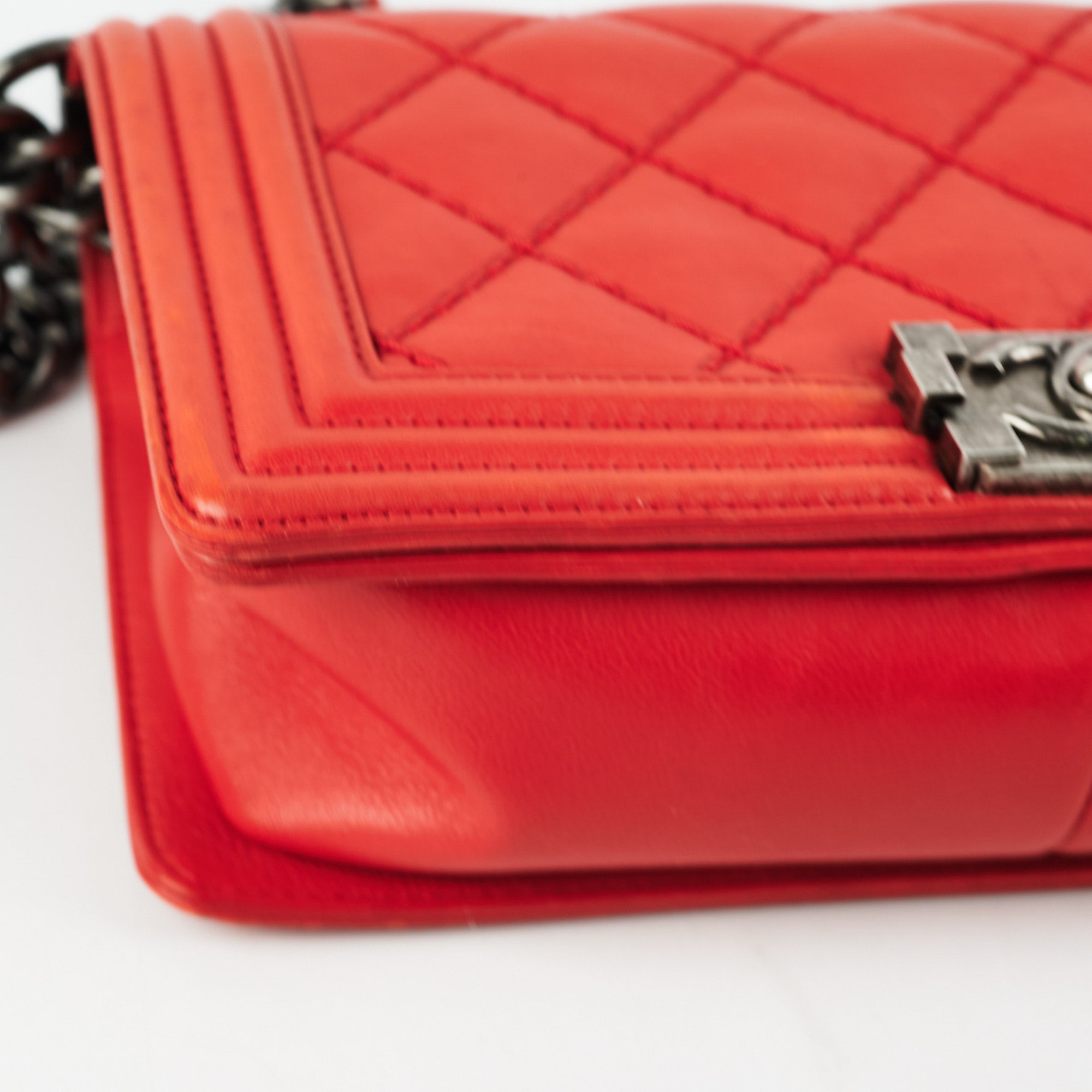 Chanel Boy Old Medium Red Leather Quilted Shoulder Bag - Luxury Designer Handbag for Women - Perfect for Parties, Dates & Special Occasions