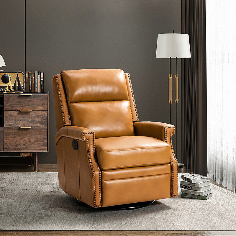 Canace Modern Genuine Leather Manual Glider Rocker Recliner Chair - Comfortable Swivel Lounge Chair for Living Room, Nursery, and Office Relaxation