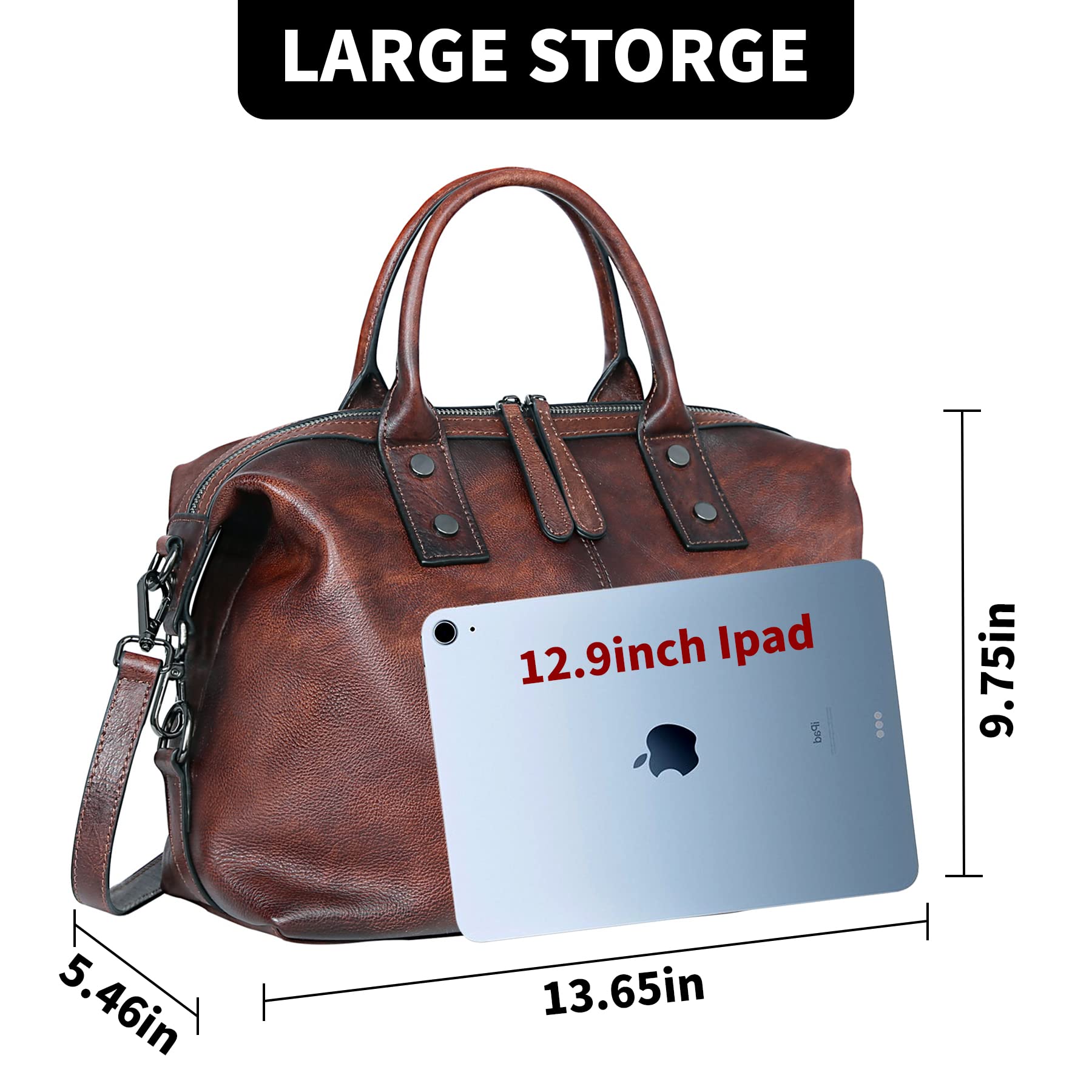 Genuine Leather Satchel Tote Bag for Women - Designer Top Handle Shoulder Bag with Large Capacity & Crossbody Strap - Perfect for Work, Travel & Everyday Use