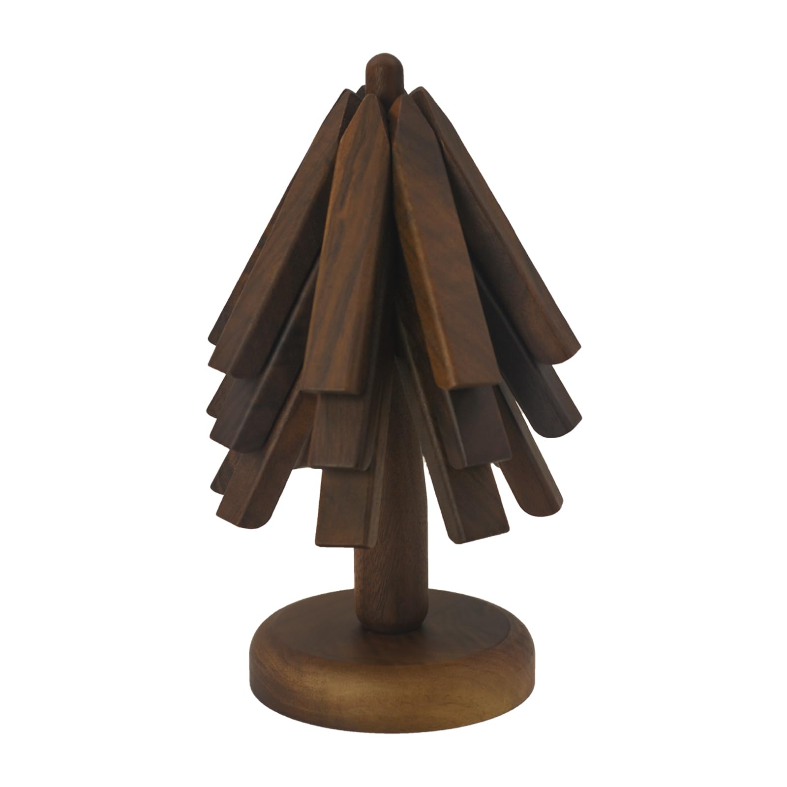 Black Walnut Wooden Trivet Set - 3 Tree-Shaped Hot Dish Coasters with Stand for Pots, Pans & Serving Dishes - Perfect for Kitchen, Dining Table & Outdoor BBQ