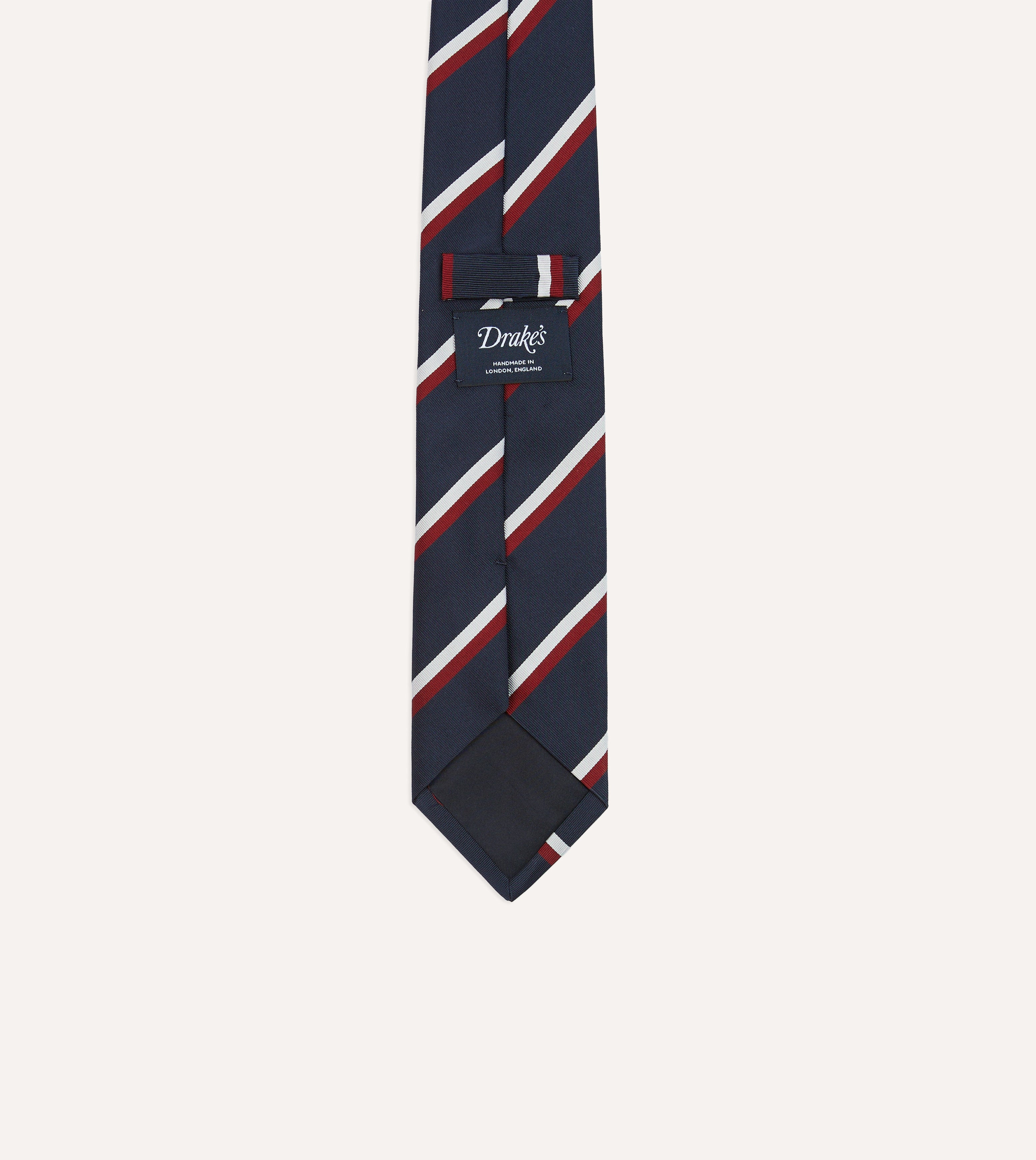 Navy, Red & White Double Stripe Mogador Silk Tipped Necktie - Premium Business Formal Tie for Weddings, Office & Special Occasions