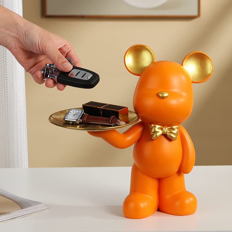 XXCCHH Resin Bear Key Storage Tray - Cute Animal Sculpture Artwork for Home Decor, Desktop Organizer & Entryway Candy Dish | Orange Decorative Accent for Living Room, Bedroom & Office