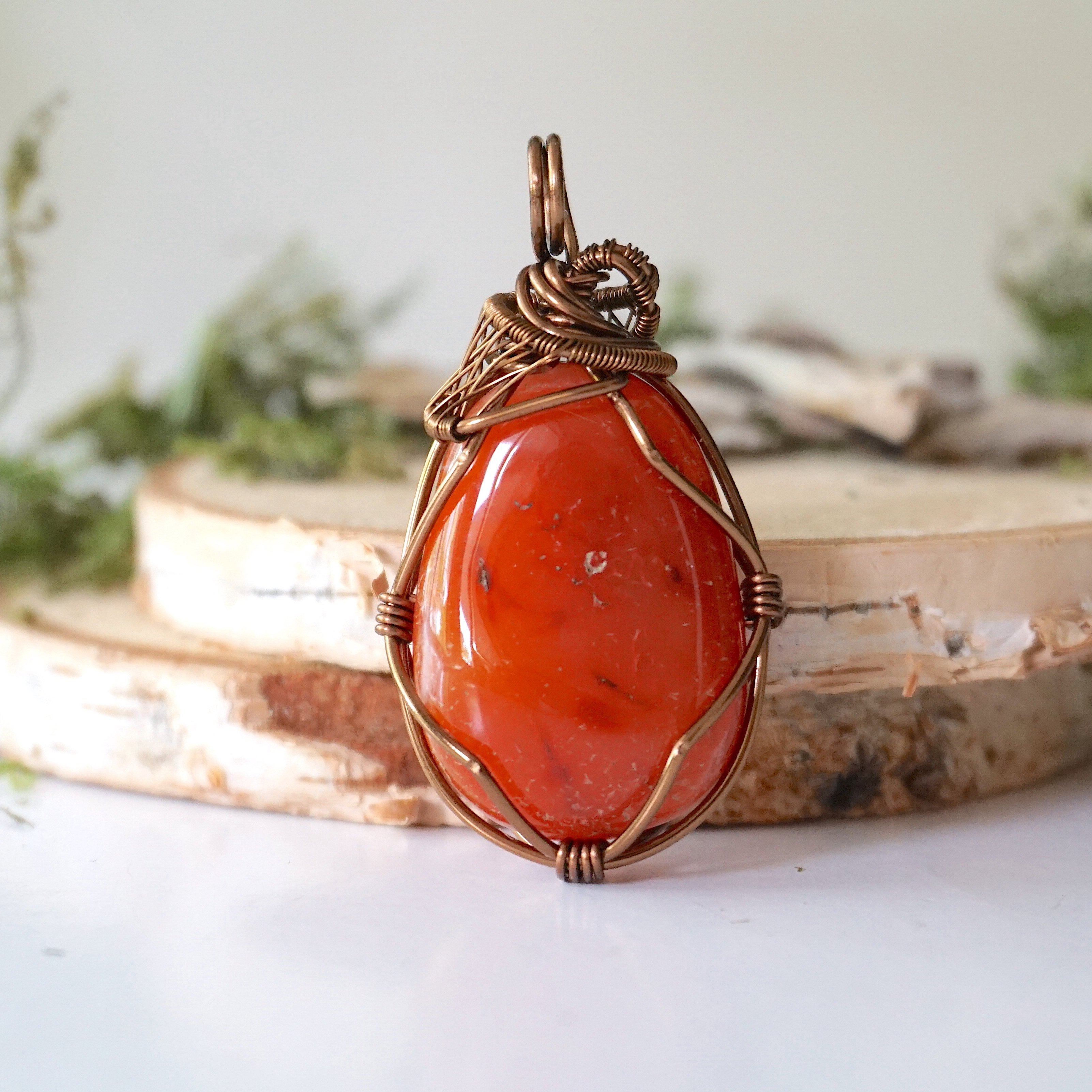 Raw Carnelian Necklace - Handmade Wire Wrapped Healing Crystal Pendant for Women - Perfect for Meditation, Energy Healing & Spiritual Jewelry Gifts