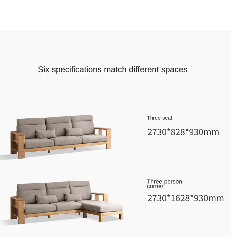 Premium Oak Solid Wood Sectional Sofa Set - Modern L-Shaped Couch with Storage for Living Room, Lounge & Family Room - Durable Hardwood Furniture for Home Decor