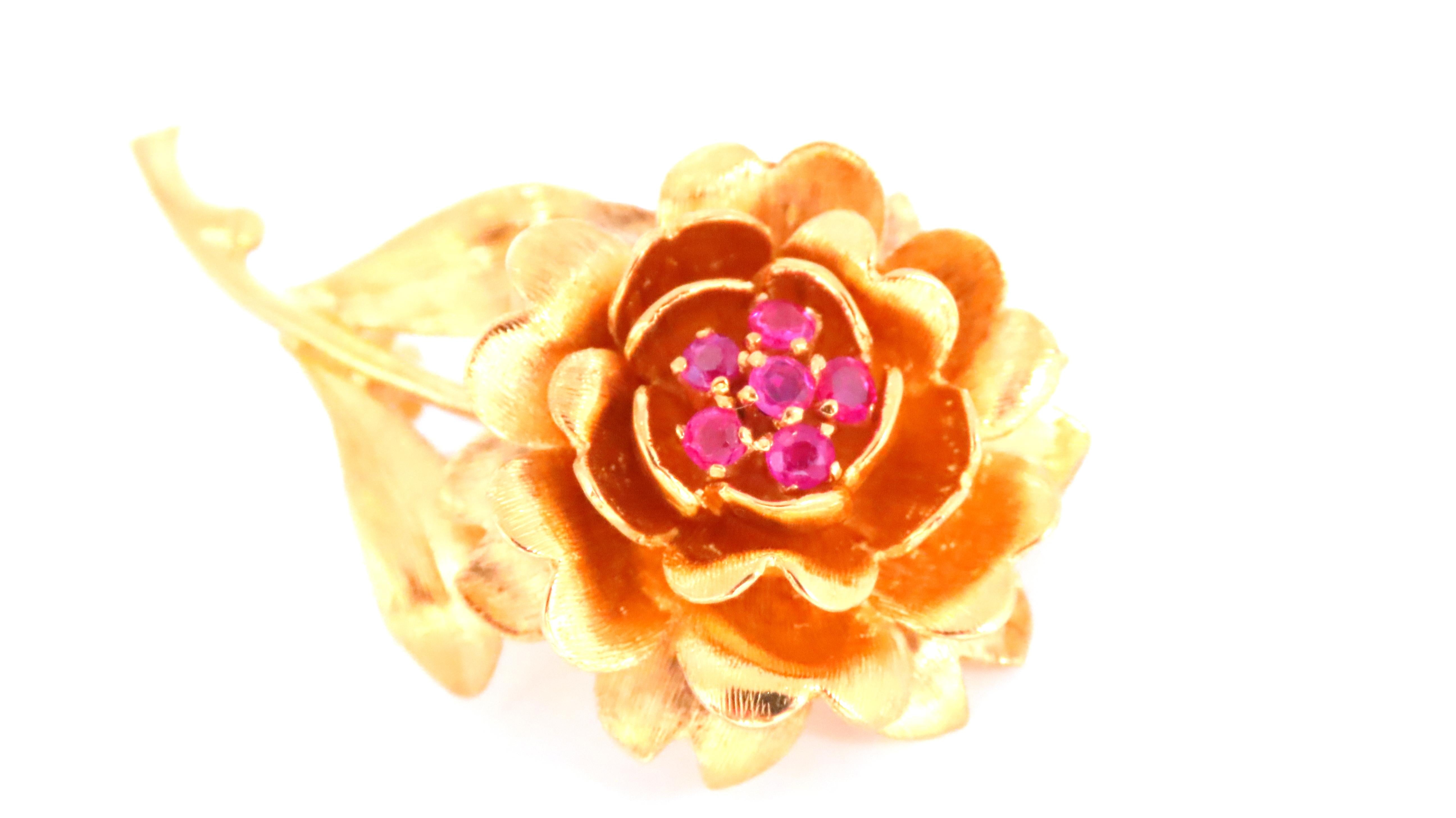 Vintage 0.30ct Natural Ruby and Diamond Brooch Pin - 3D Still Life Design - Elegant Jewelry Gift for Women - Perfect for Weddings, Parties & Special Occasions