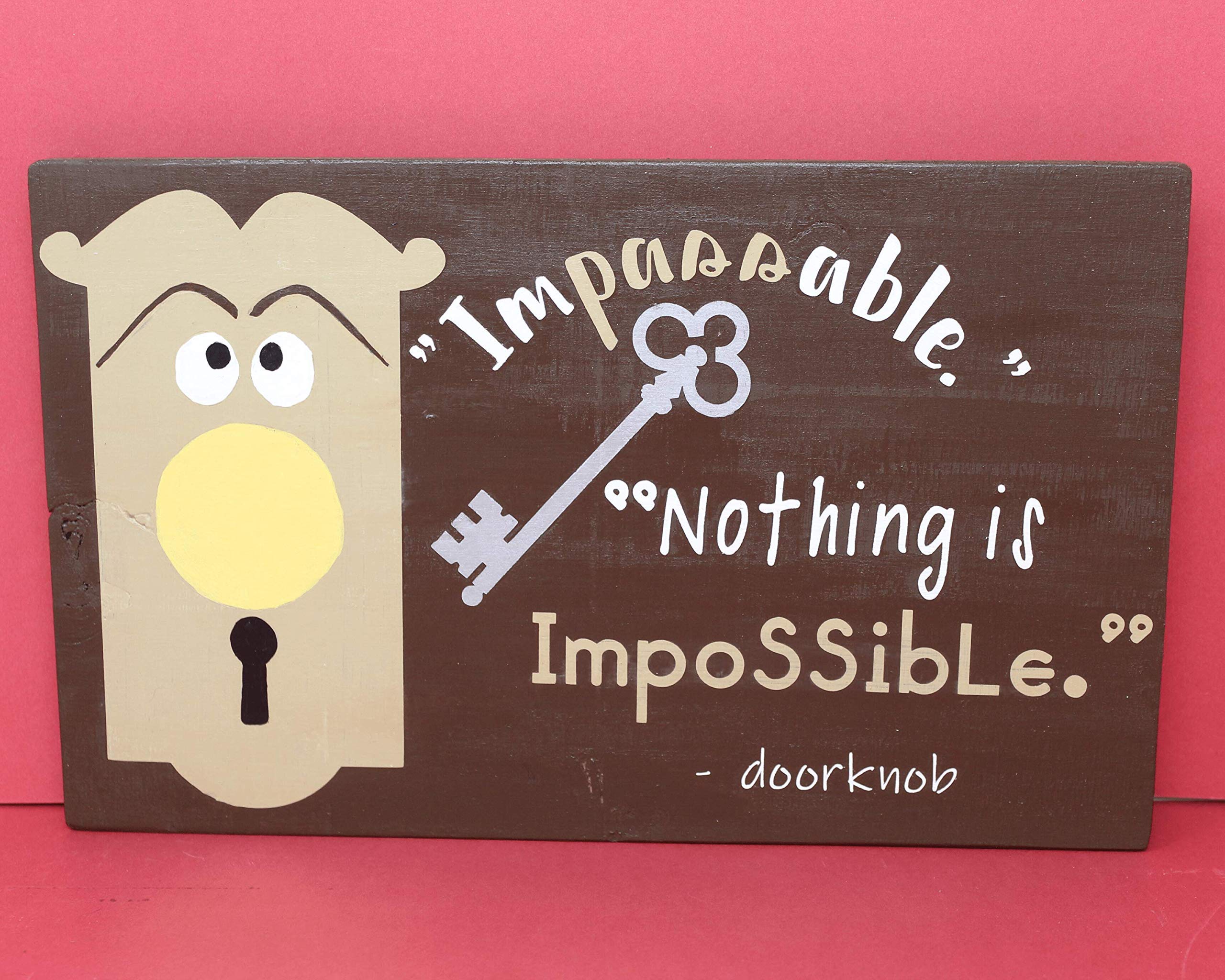 Alice in Wonderland 'Nothing is Impossible' Doorknob Quote Sign - Inspirational Wall Hanging for Kids Room & Nursery Decor - Perfect for Baby Shower Gifts & Children's Bedroom Motivation