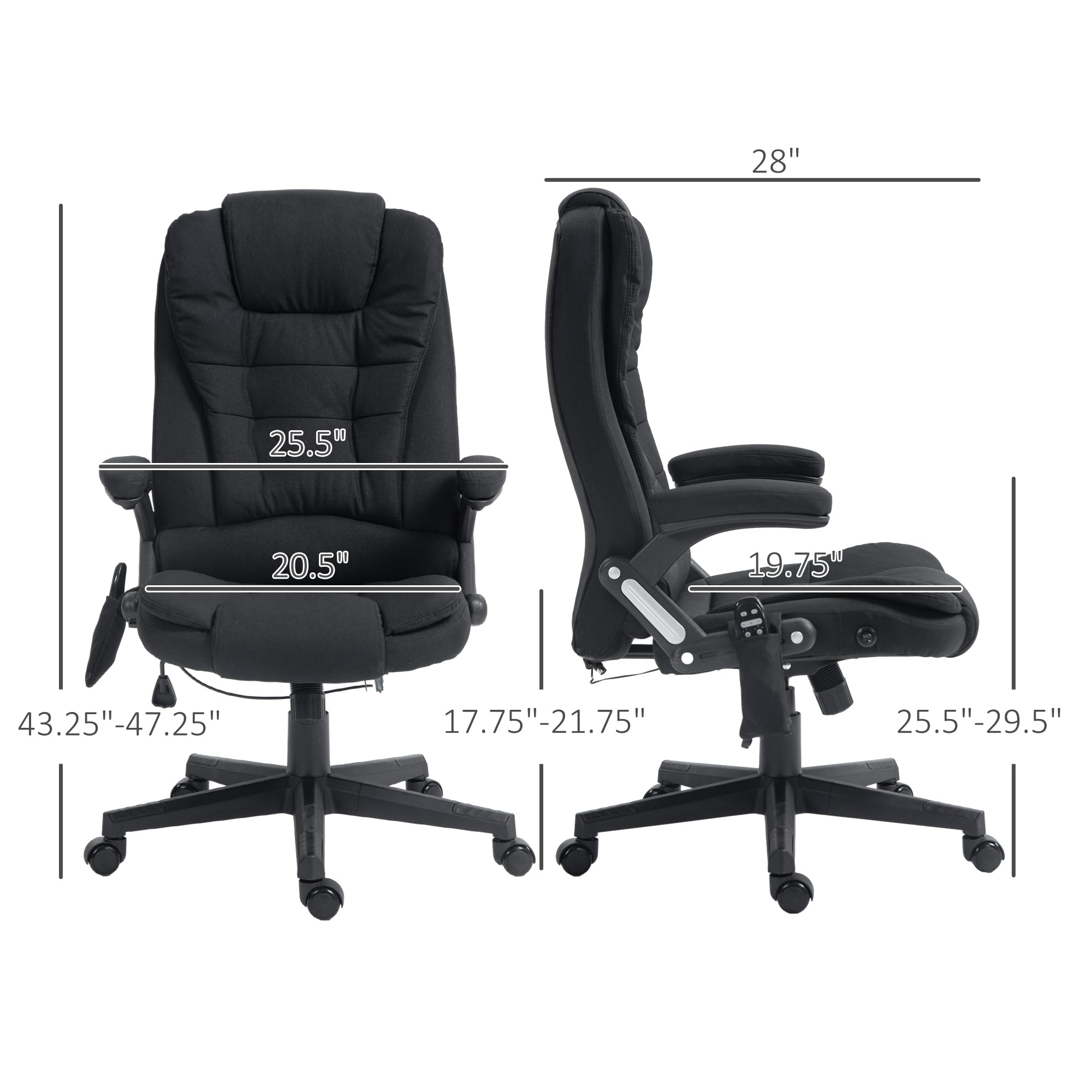 Vinsetto 6-Point Vibrating Massage Office Chair with Heating - High Back Executive Chair with Reclining Function, Padded Armrests & Remote Control - Black - Perfect for Home Office, Gaming & Relaxation