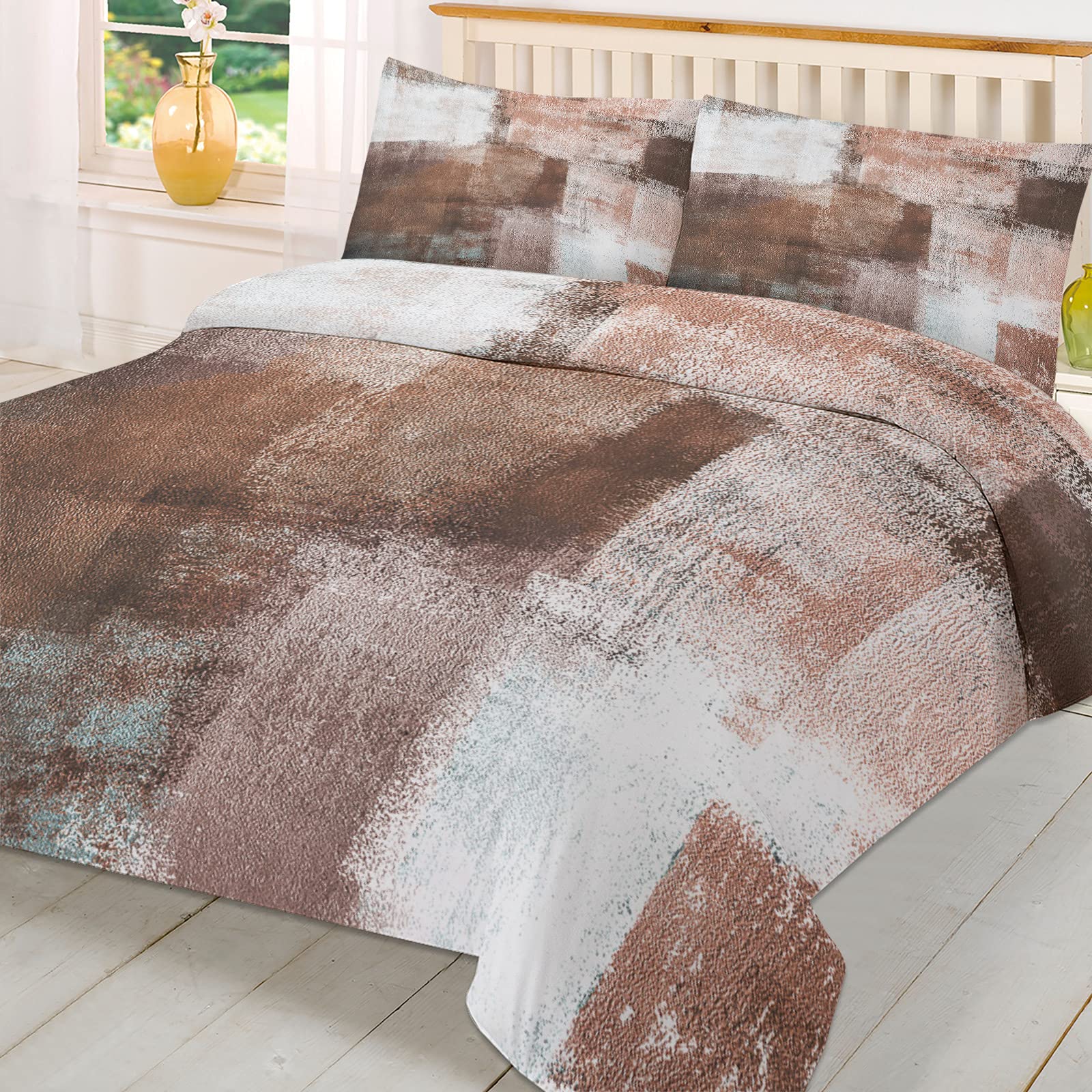 California King Duvet Cover Set - 3 Piece Brown Abstract Painting Bedding with 2 Pillowcases | Ultra Soft, Breathable & Reversible | Perfect for Master Bedroom, Guest Room & Bohemian Decor