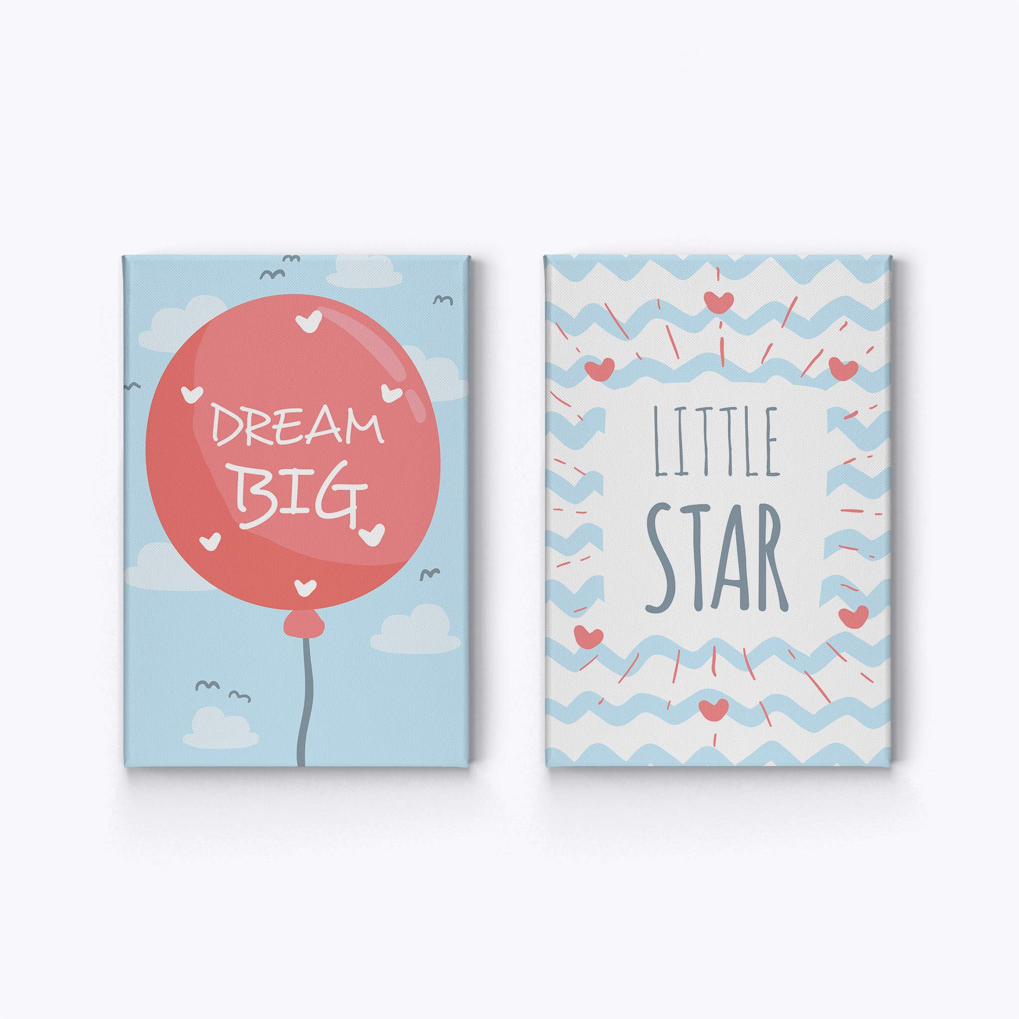 Dream Big Little Star Motivational Quote Pink Balloon 2-Piece Canvas Wall Art Set for Kids Room Decor - 40x30 Inches, Made in USA | Perfect for Nursery, Bedroom & Playroom Decorations