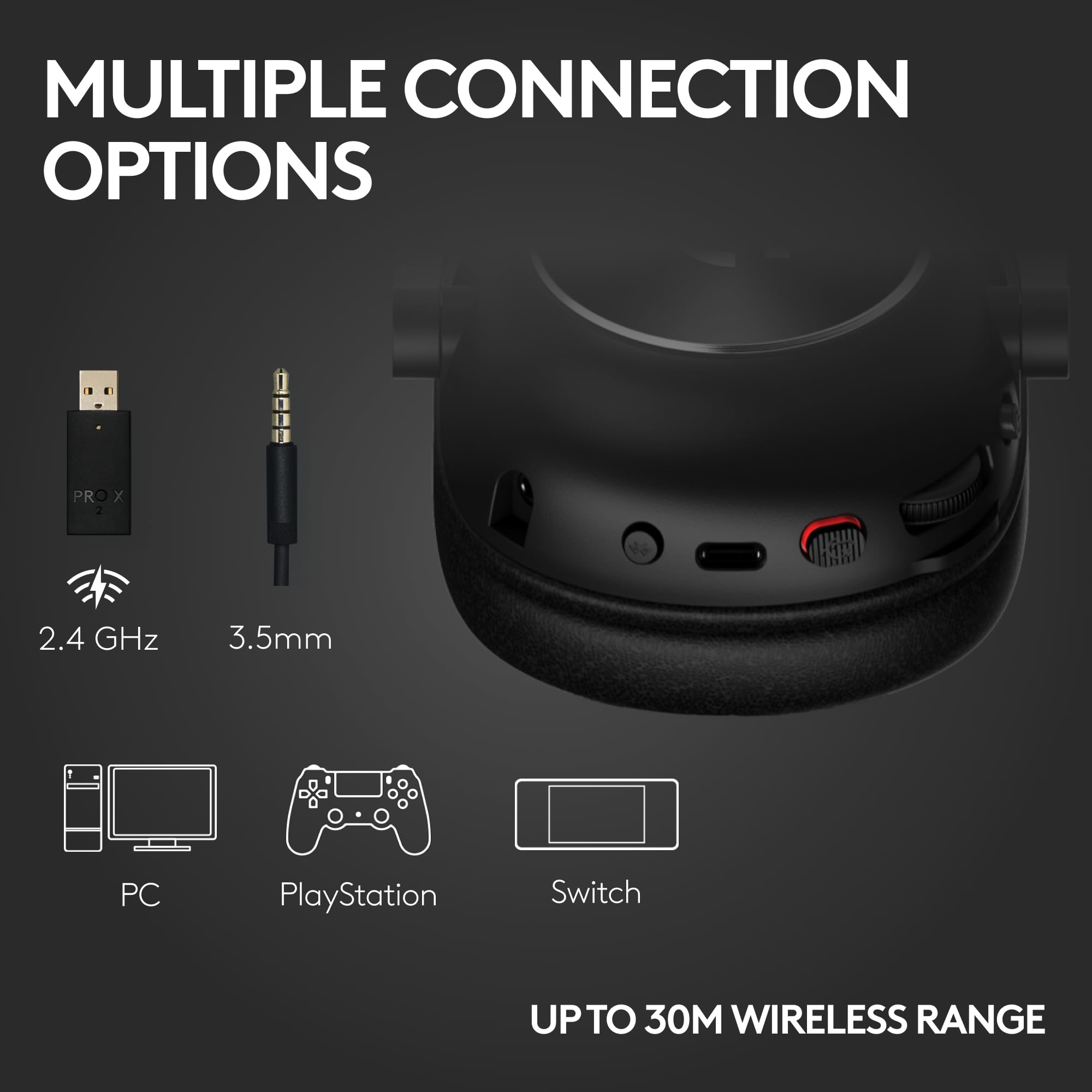 Logitech G PRO X 2 Lightspeed Wireless Gaming Headset with Detachable Mic - 50mm Graphene Drivers, DTS:X 2.0 7.1 Surround Sound - Bluetooth/USB/3.5mm Compatible with PC, PS5, PS4, Nintendo Switch - Black - Perfect for Competitive Gaming & Streaming