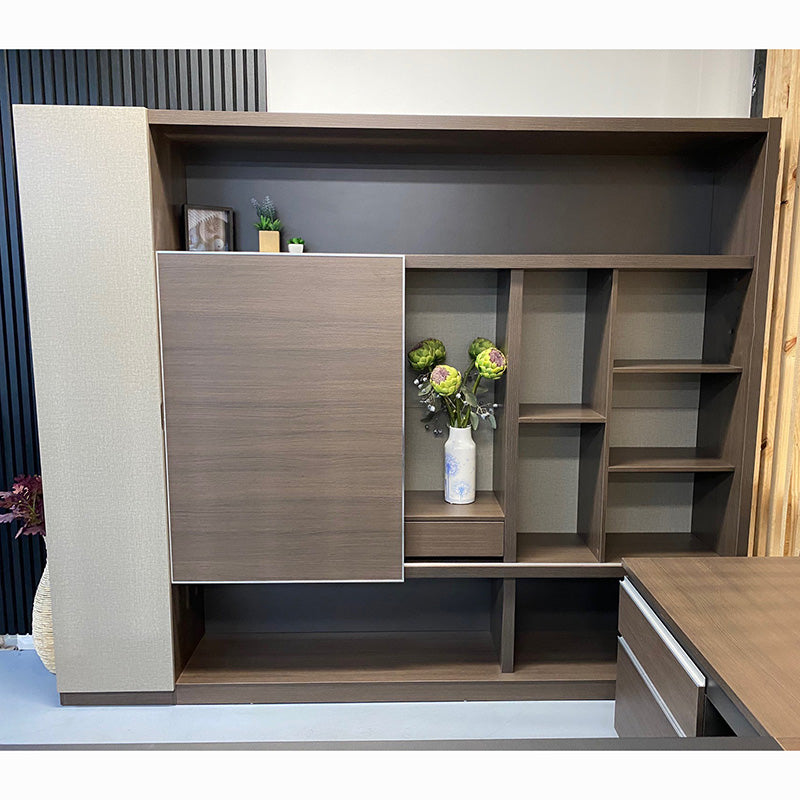 2.4M Carter Display Cabinet in Coffee & Grey - Modern Glass Showcase for Living Room, Dining Room, or Office Decor
