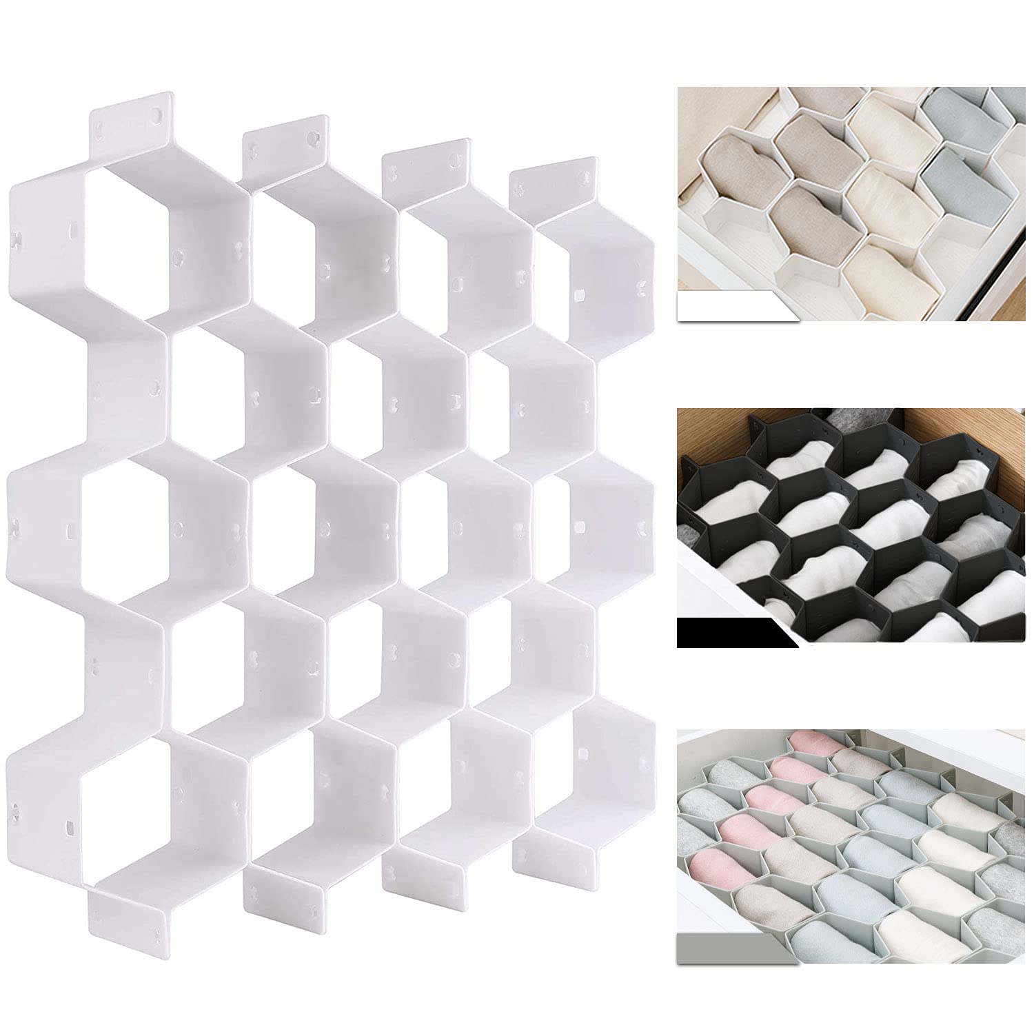 Honeycomb Drawer Organizer Set - 8Pcs White Drawer Dividers for Socks, Underwear, Makeup, Jewelry & Kitchen Utensils | Perfect for Bedroom Dresser, Bathroom & Office Organization