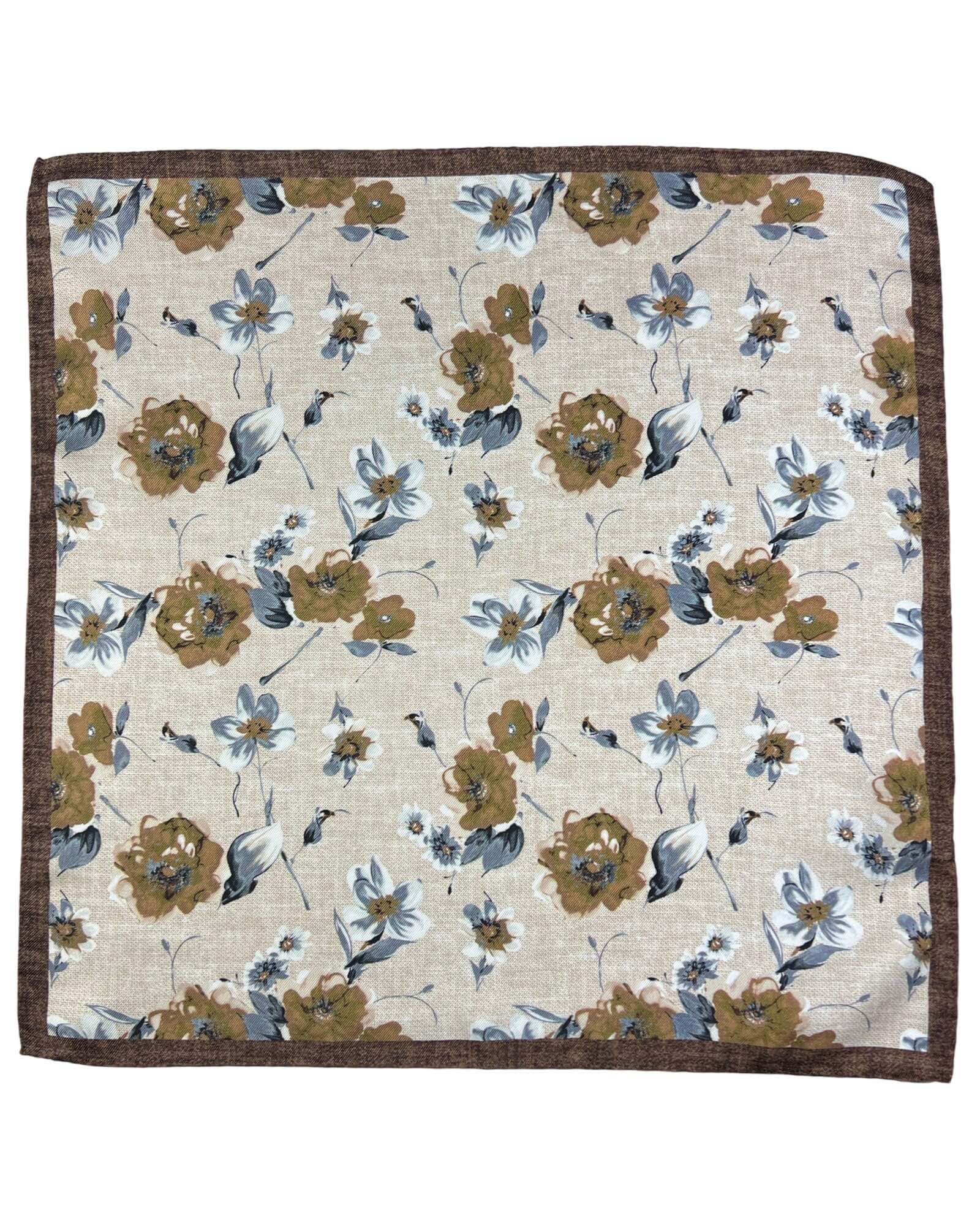 DÉCLIC Forio Floral Handkerchief - Elegant Brown Floral Design for Women, Perfect for Weddings, Parties & Vintage Fashion Accessories