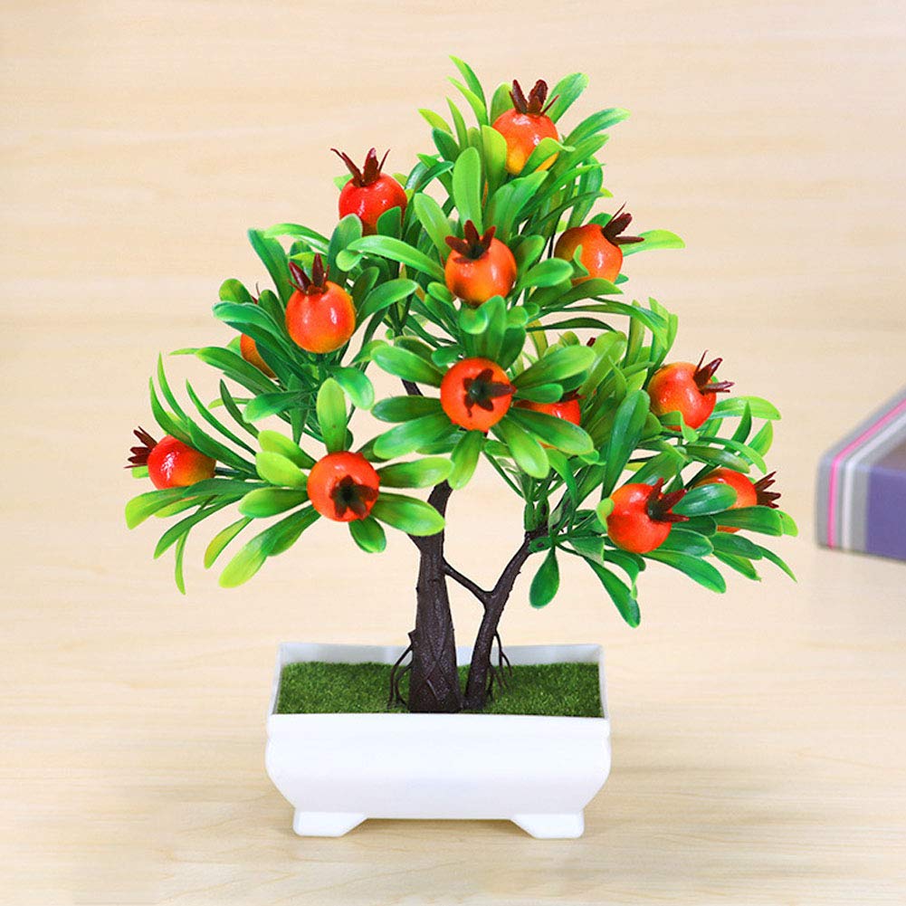 Artificial Pomegranate Tree in Pot with Foam Fruits - Realistic Home Decor for Living Room, Office & Dining Table - Low Maintenance Fake Plant for Indoor Decoration