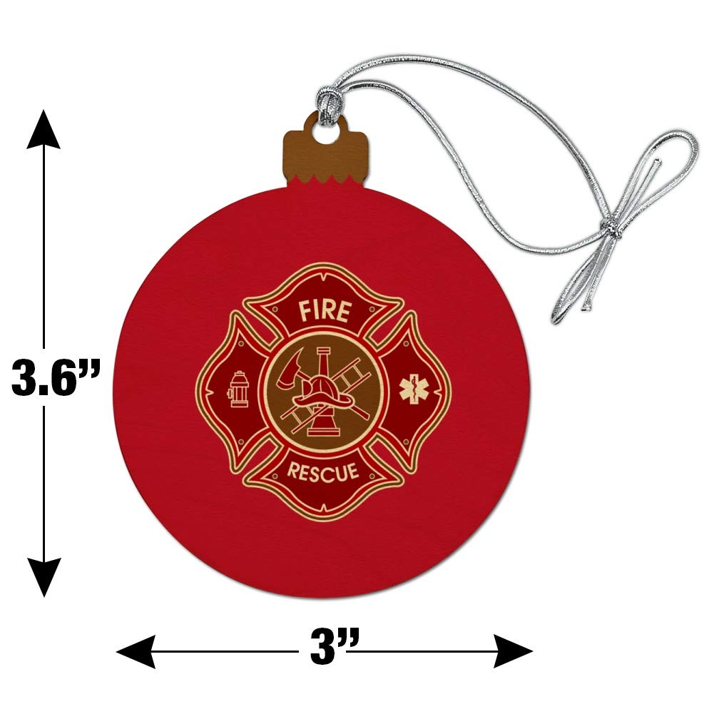 Firefighter Fire Rescue Maltese Cross Wood Christmas Tree Holiday Ornament - Perfect for First Responder Gifts, Fire Station Decor, and Festive Holiday Decorations
