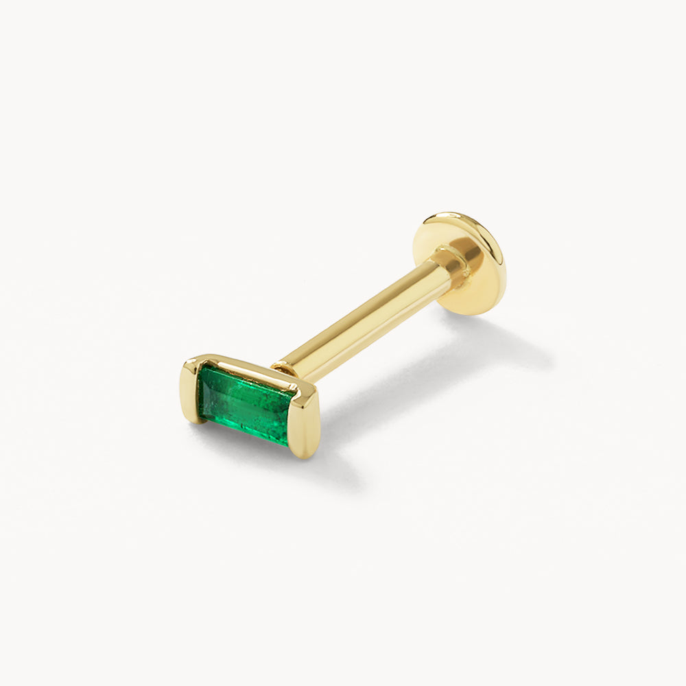10k Gold Emerald Baguette Helix Single Stud Earrings for Women - Elegant Green Gemstone Jewelry for Everyday Wear & Special Occasions