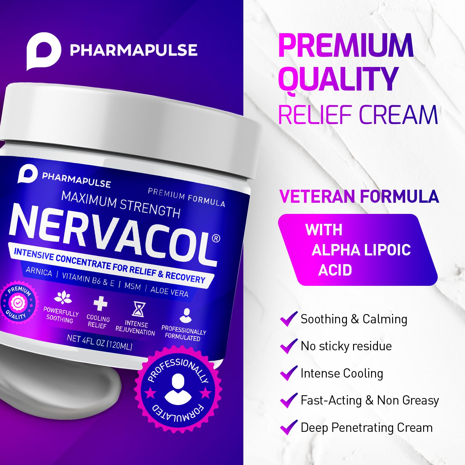 Pharmapulse Neuropathy Nerve Pain Relief Cream - Maximum Strength Foot, Hand & Leg Cream with Alpha Lipoic Acid, Arnica, Vitamin B6 | Fast-Acting Formula for Diabetic Nerve Pain, Tingling & Numbness | Soothing Aloe Vera & MSM Moisturizer for Daily Comfort (4oz)