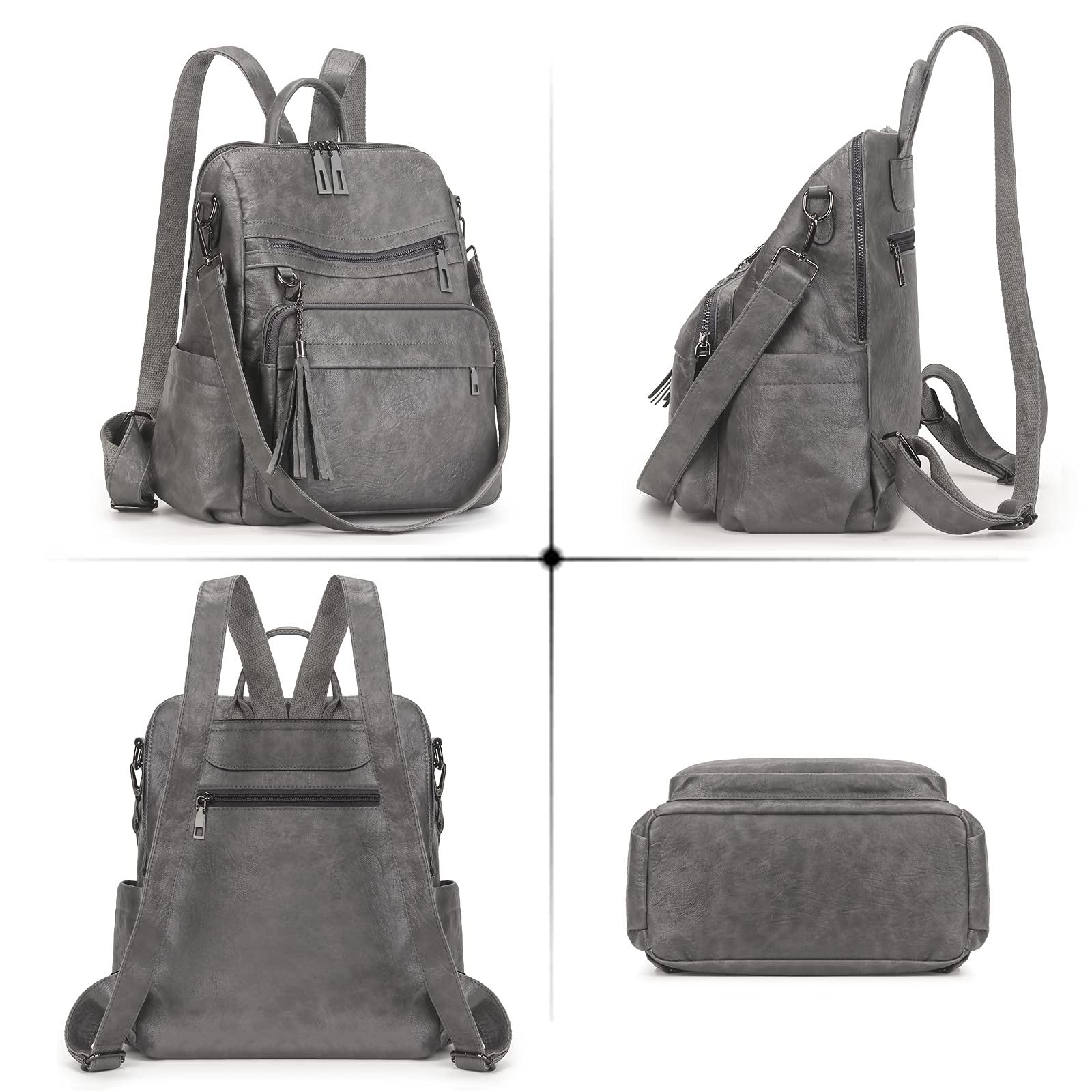 Stylish Artwell Women's PU Leather Backpack Purse - Fashionable Large Tote Shoulder Bag with Tassel Design for Travel, Work & Daily Use | Durable Rucksack for Commuting, Shopping & College Life