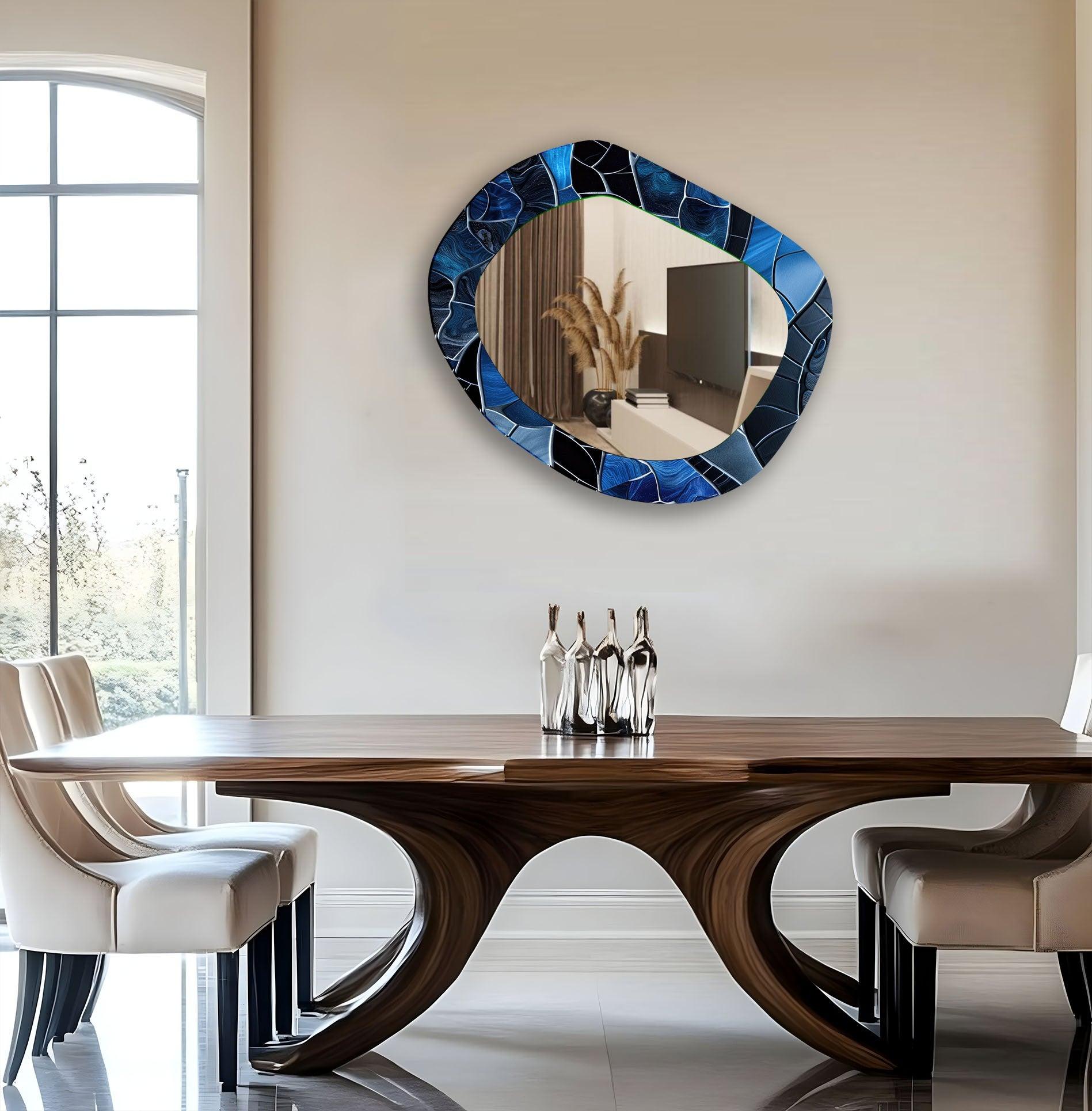 Stylish Blue Wall Mirror for Living Room - Elegant Home Decor & Space Enhancer - Perfect for Modern Interiors, Bedrooms, and Entryways