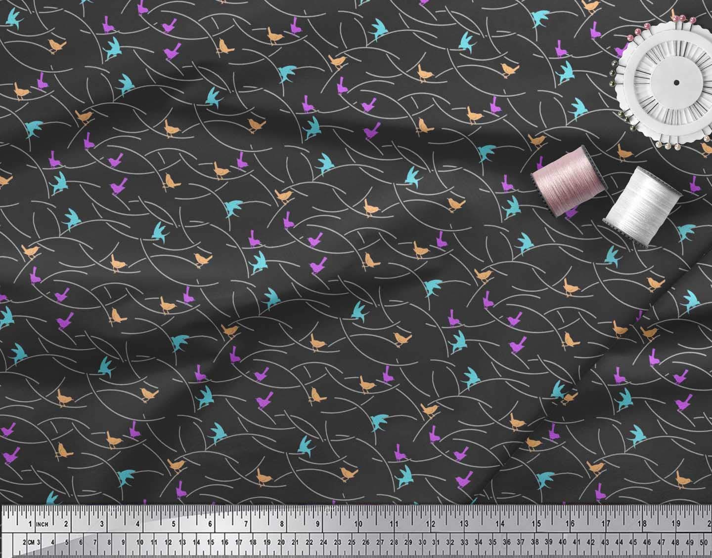 Soimoi Rayon Black Fabric by The Yard - 56 Inch Wide - Artistic Bird Flight Printed Fabric for DIY Dresses, Curtains & Home Decor - Soft & Whimsical Bird Motif Design