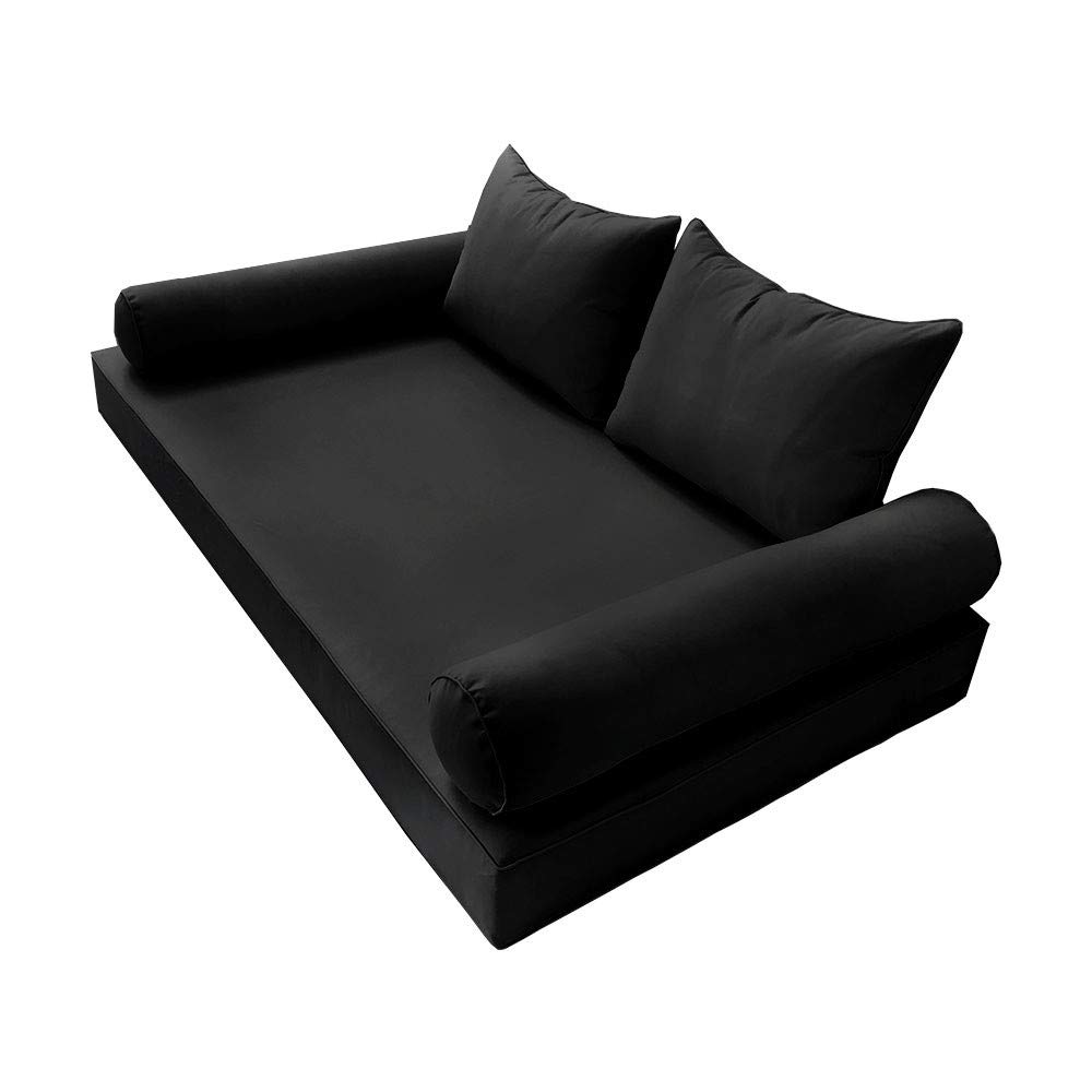 Prolinemax Outdoor Style 4 Full Piped Trim Daybed Mattress Bolster Pillow Fitted Cover - Waterproof & Breathable Fabric - Perfect for Patio, Sunroom, and Guest Bedroom Use