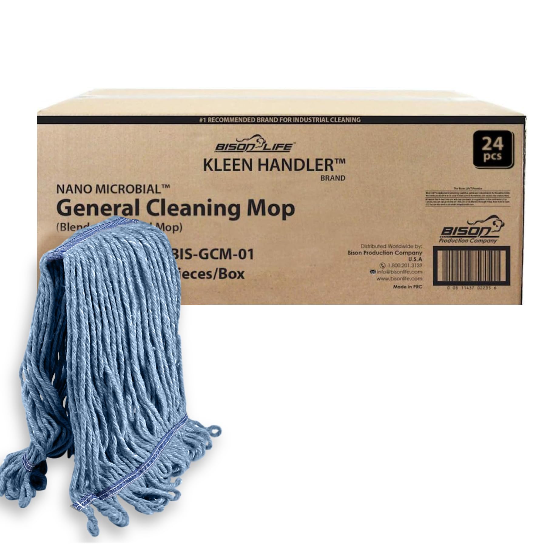 24-Pack Heavy Duty Commercial Mop Head Refills - Industrial Cotton Loop End String Mop Replacement Heads for Wet Cleaning - Blue Mop Heads - Perfect for Restaurants, Schools, and Janitorial Services