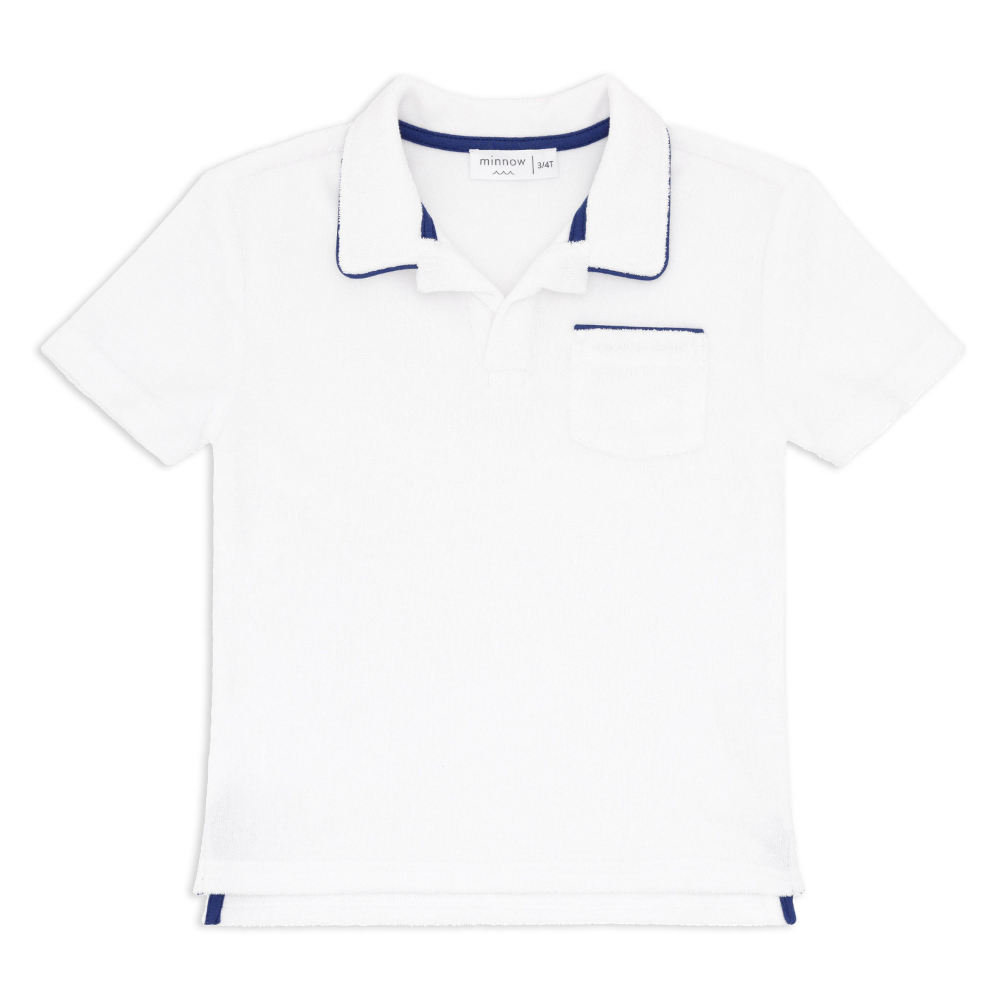 Unisex White French Terry Polo Shirt with Navy Piping - Comfortable Casual Wear for Men & Women | Perfect for Golf, Work & Everyday Outfits