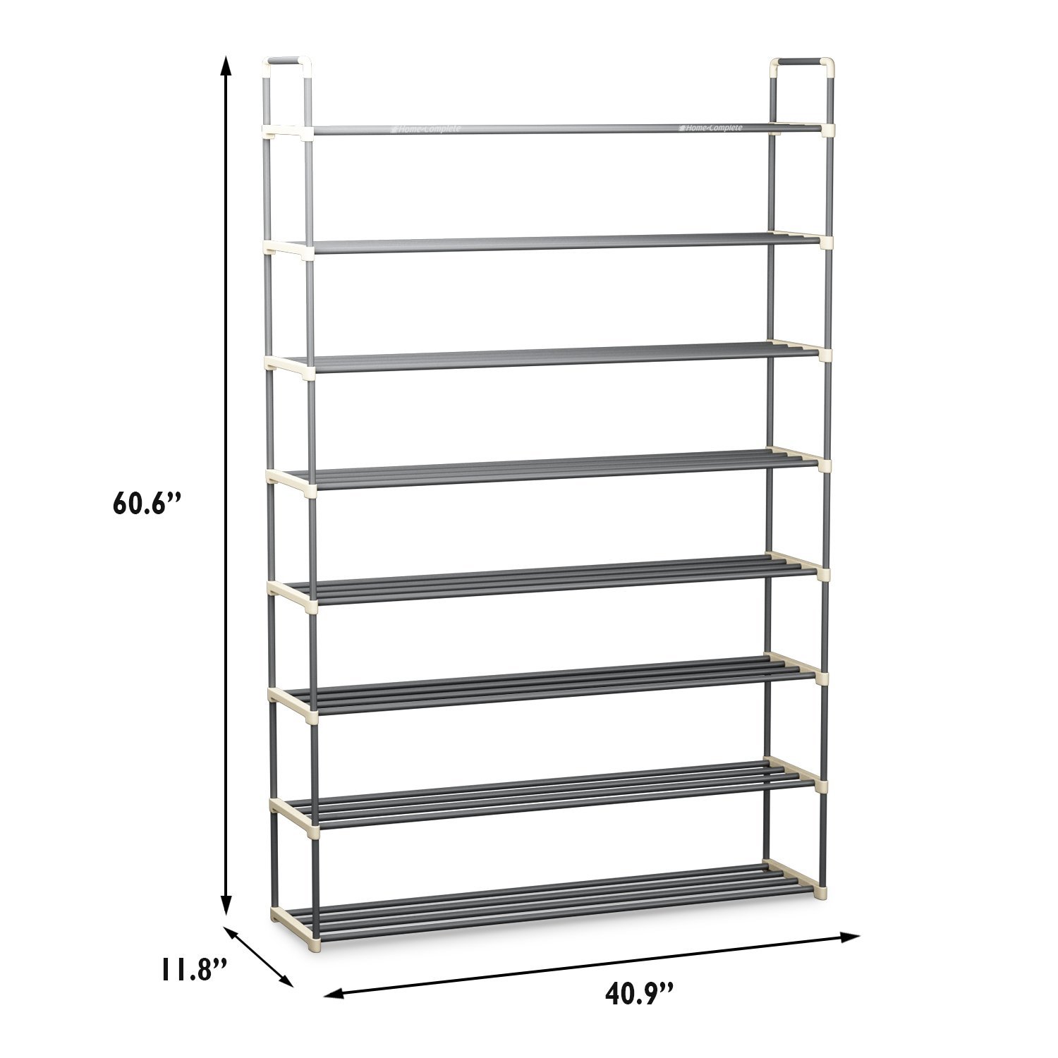 8-Tier Shoe Rack Organizer for Closet, Bathroom & Entryway - Holds 40 Pairs of Shoes, Sneakers, Heels & Boots - Space Saving Storage Solution by Home-Complete (Gray) - Perfect for Small Spaces & Home Organization