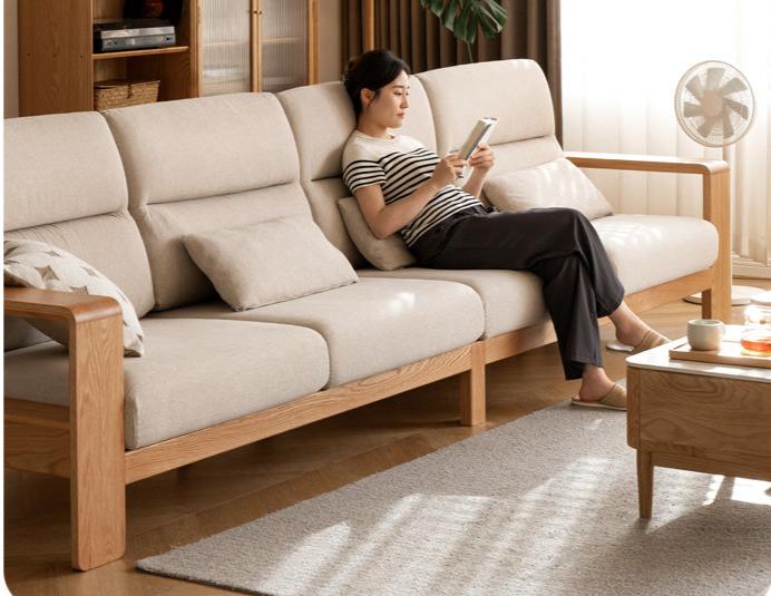 Oak Solid Wood Modern Log Style Corner Fabric Sofa - Rustic Cabin Furniture for Living Room, Lodge & Cozy Home Decor