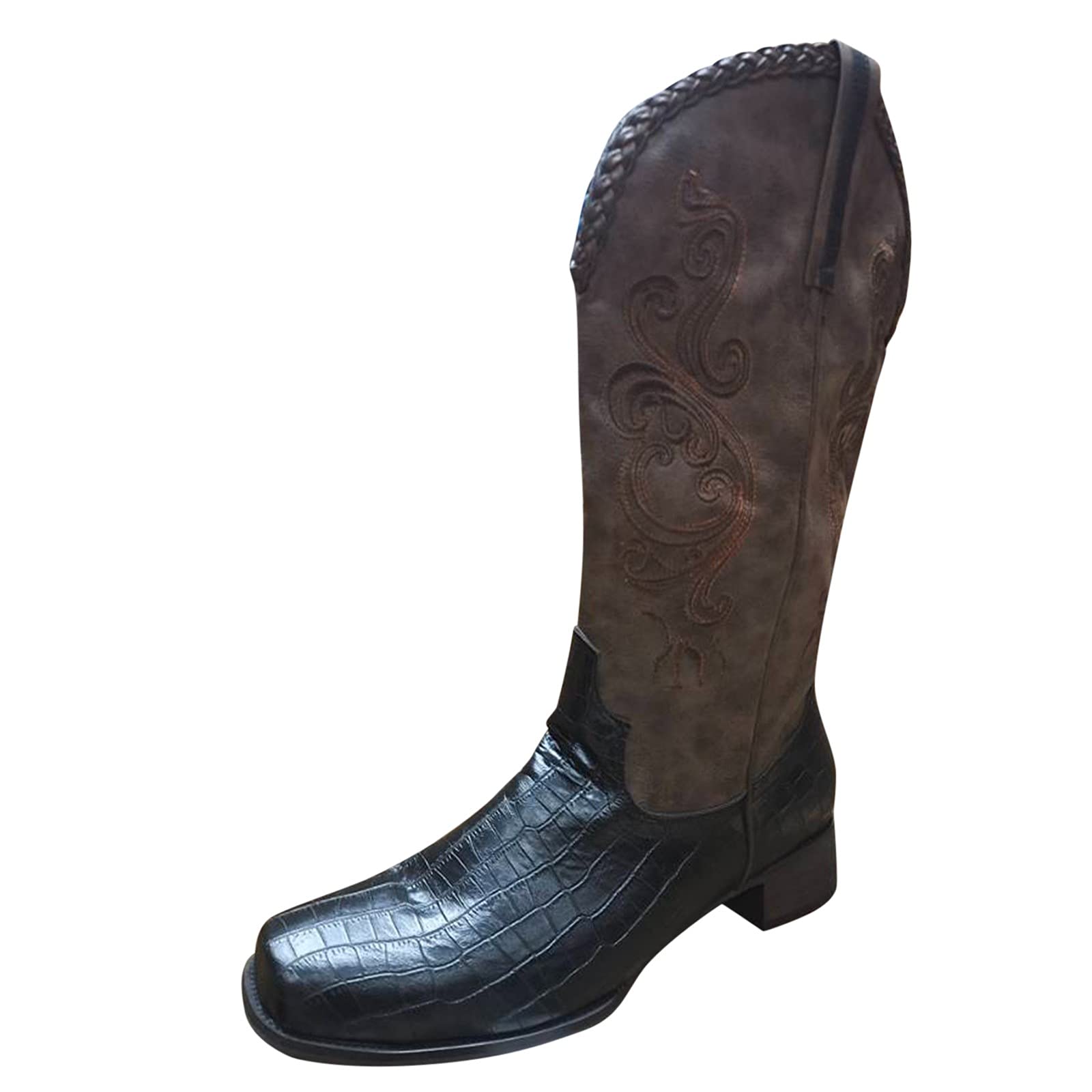 Comfortable Insoles for Cowboy Boots | Women's Slip-On Leather Booties with Retro Print & Heel Support | Perfect for Western Fashion & Everyday Wear