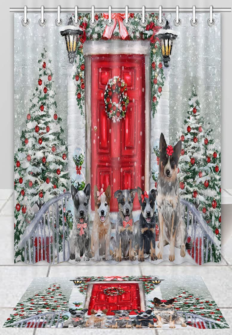 Australian Cattle Dog Shower Curtain & Bath Mat Set - Christmas Holiday Welcome Bathroom Decor, Anti-Slip Plush Rug & 72x84 Inch Polyester Bathtub Curtain with Hooks - Perfect for Dog Lovers' Bathroom (Mat 16x28 in)
